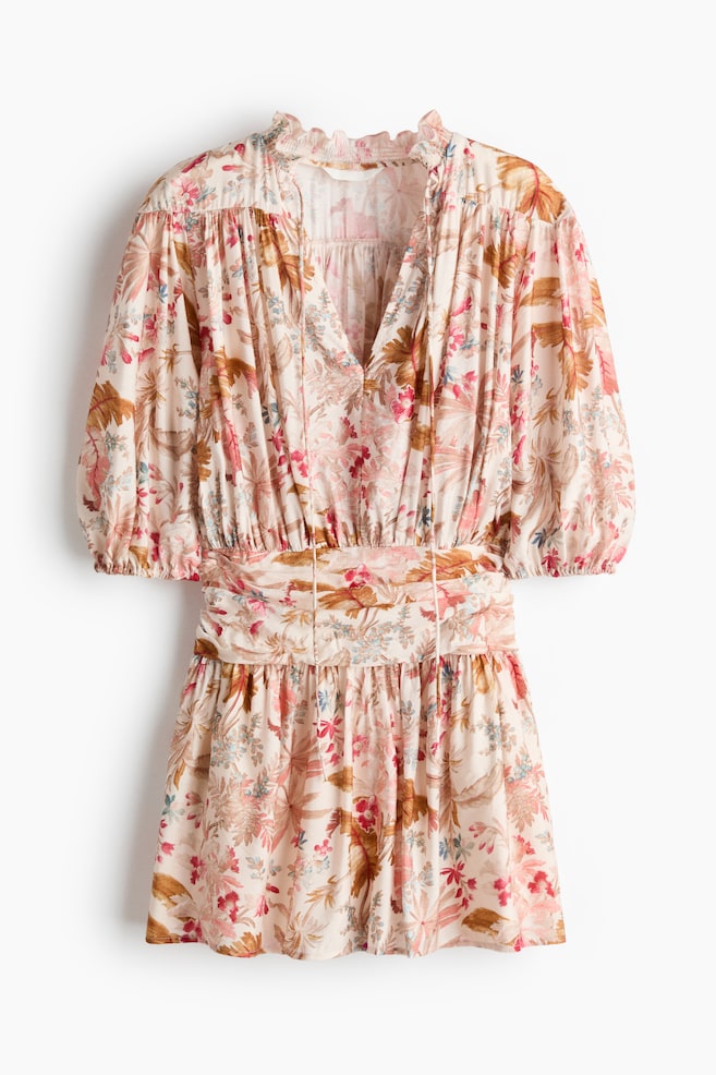 Draped Tunic Dress - Peach pink/floral/Light beige/polka dot/Peach pink/patterned/Cream - 1