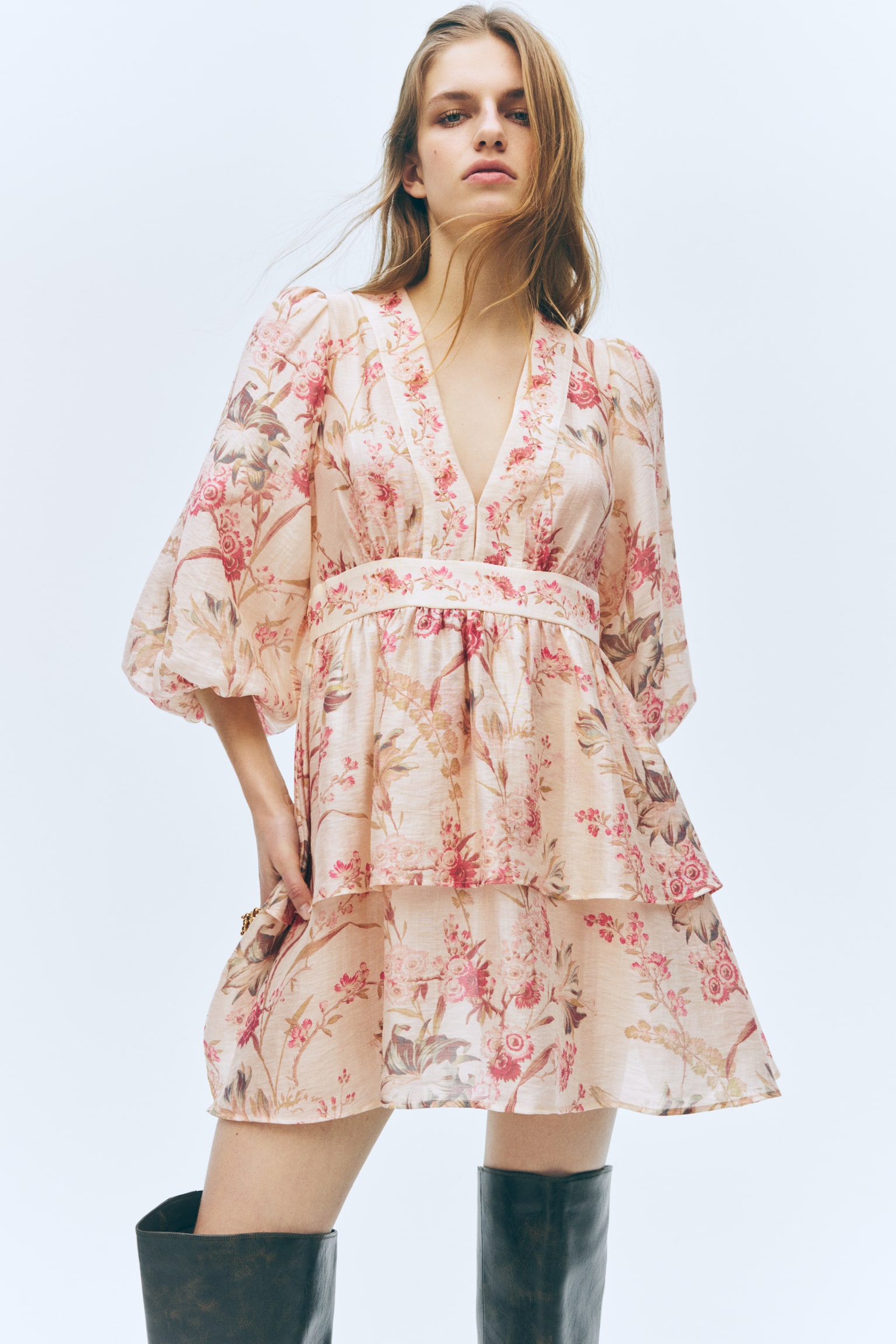 Robe en lin mélangé - Beige clair/fleuri/Noir/fleuri - 5