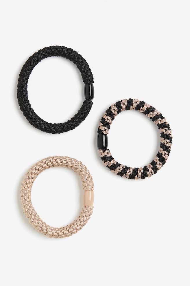 3-pack braided hair elastics - Light beige/Black/Black - 1