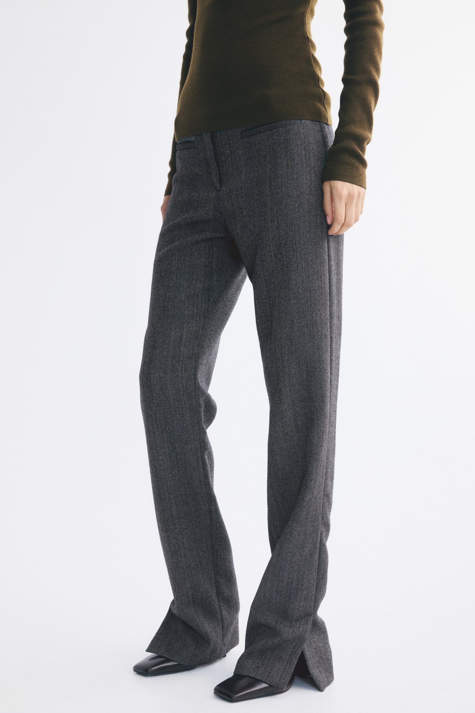 Женские брюки H&M Slit-Hem Wool, цвет: Чёрный — фото 3