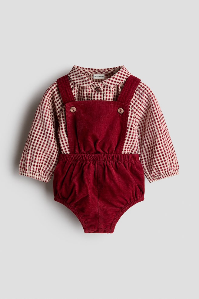 Ensemble habillé 2 pièces en coton - Rouge/carreaux - 1