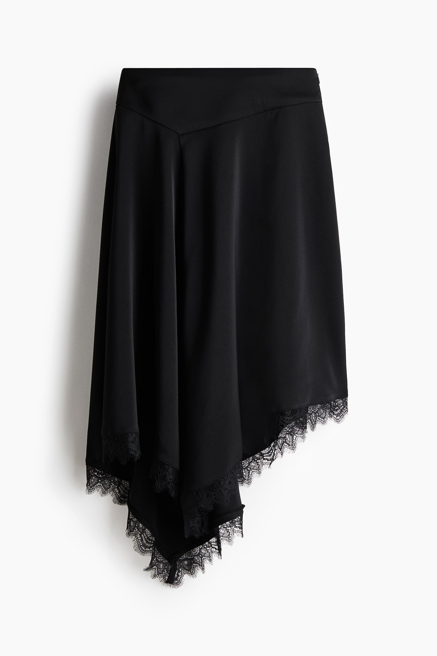 레이스 디테일 어시메트릭 스커트 - 블랙 - 1