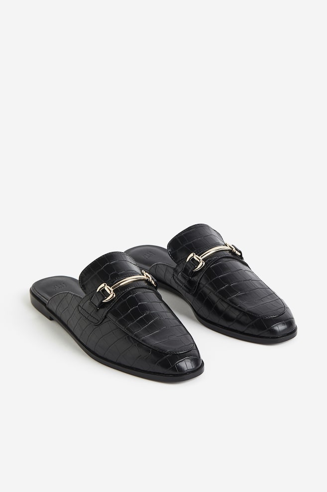 Snaffle-detail mule loafers - Black/Crocodile-patterned - 3