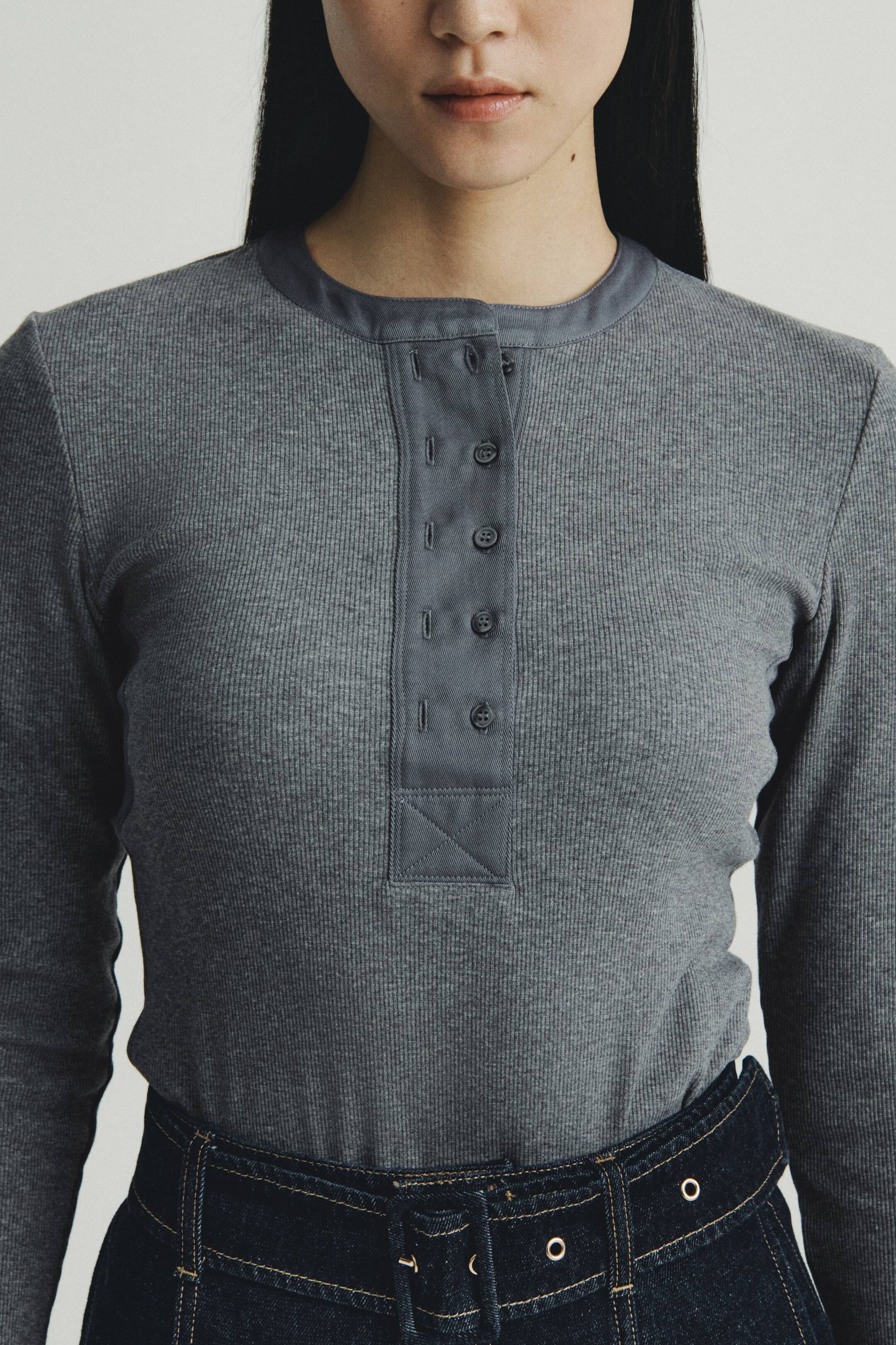 이미지 확대 보기: Rib-knit top - 그레이 멜란지 - 여성 | H&M KR 3