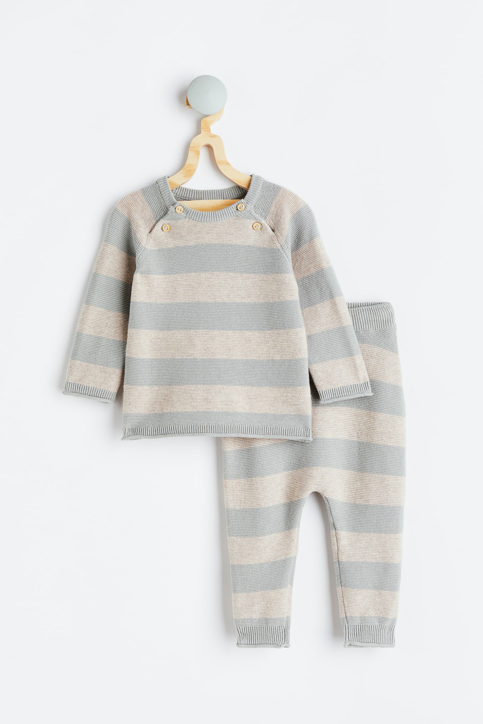 Knit Sweater and Pants Set - Beige/Grey stripe/Beige/Light grey/Beige/Block colour - 1