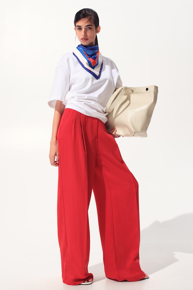 Wide-Leg Dress Pants - Bright red/Brown/Ivory/Beige - 3