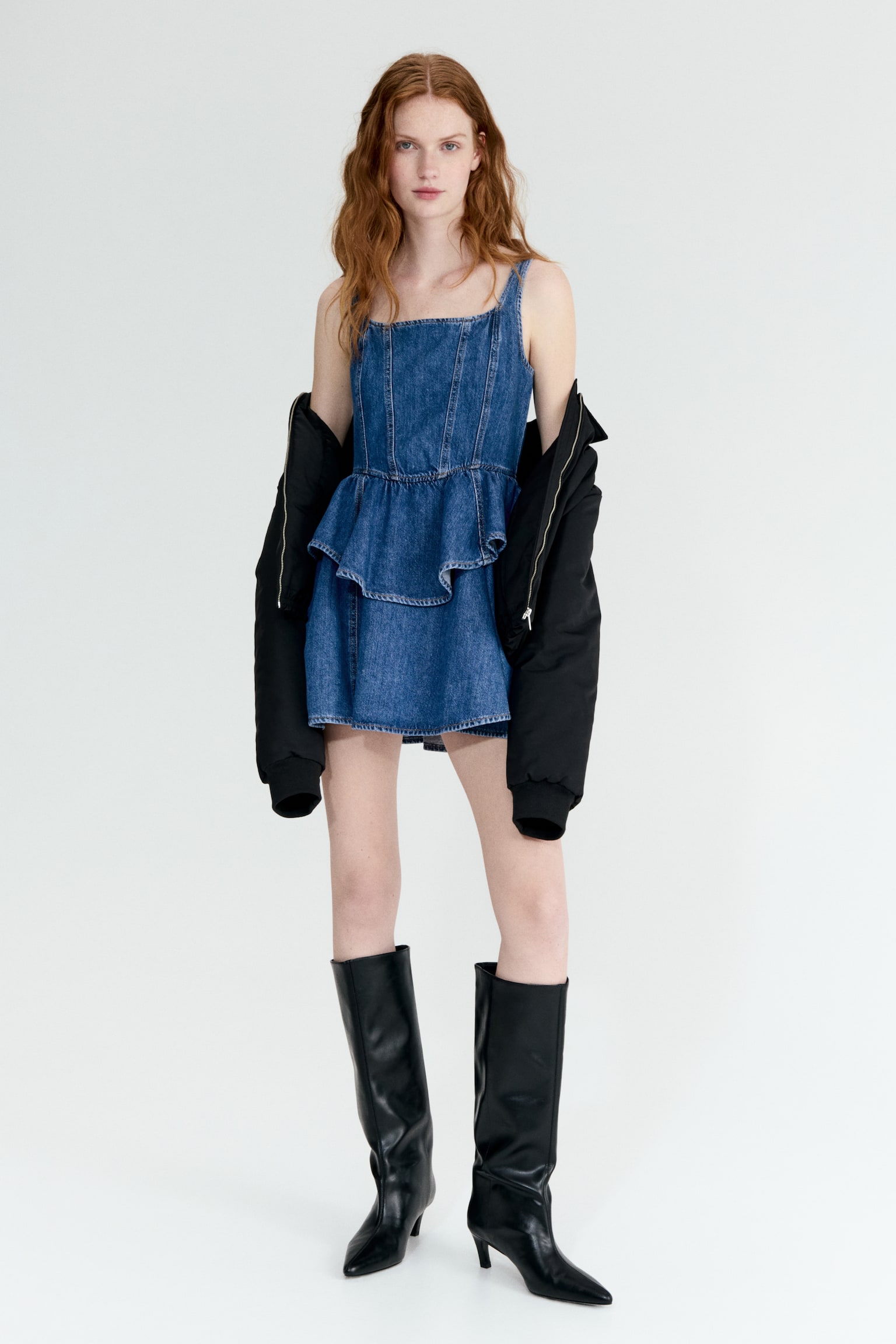 Flared-skirt denim dress - Denim blue - 1