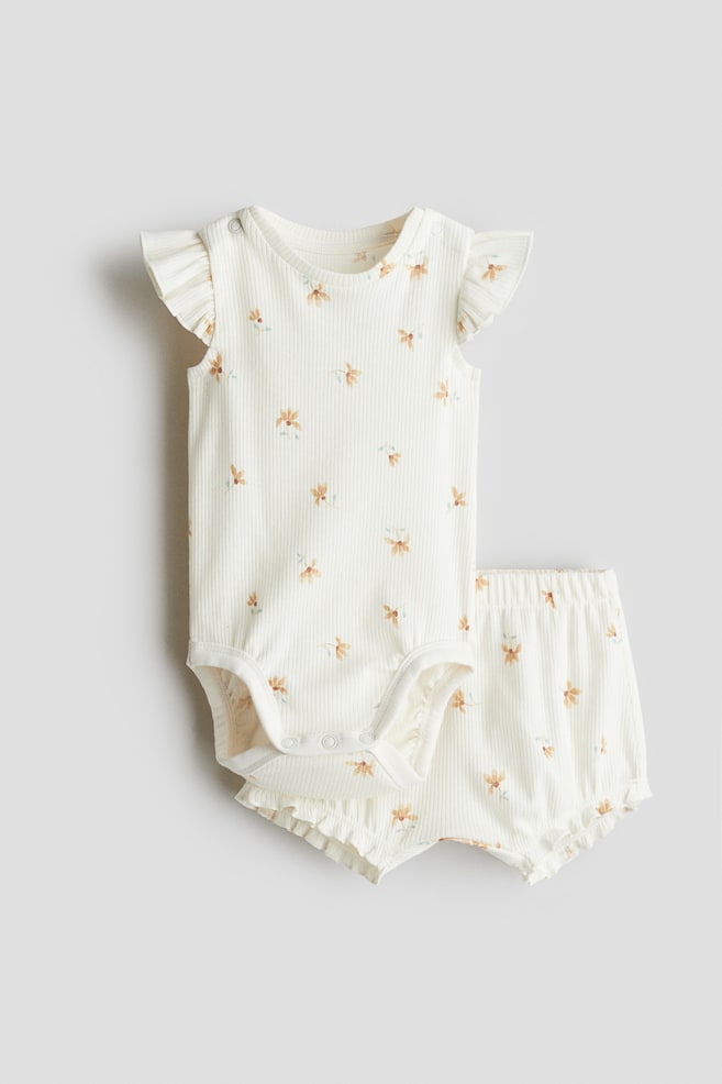 2-piece Cotton Set - White/floral - 1
