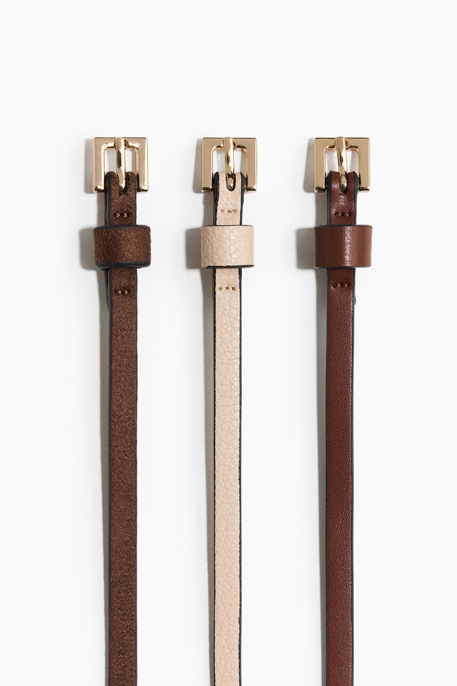 3-pack narrow belts - Brown/Cream