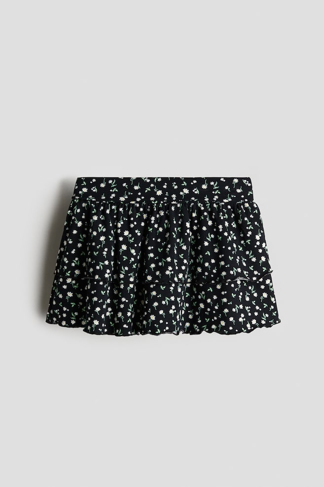 Foldover-Waist Tiered Skirt - Black/floral - 1