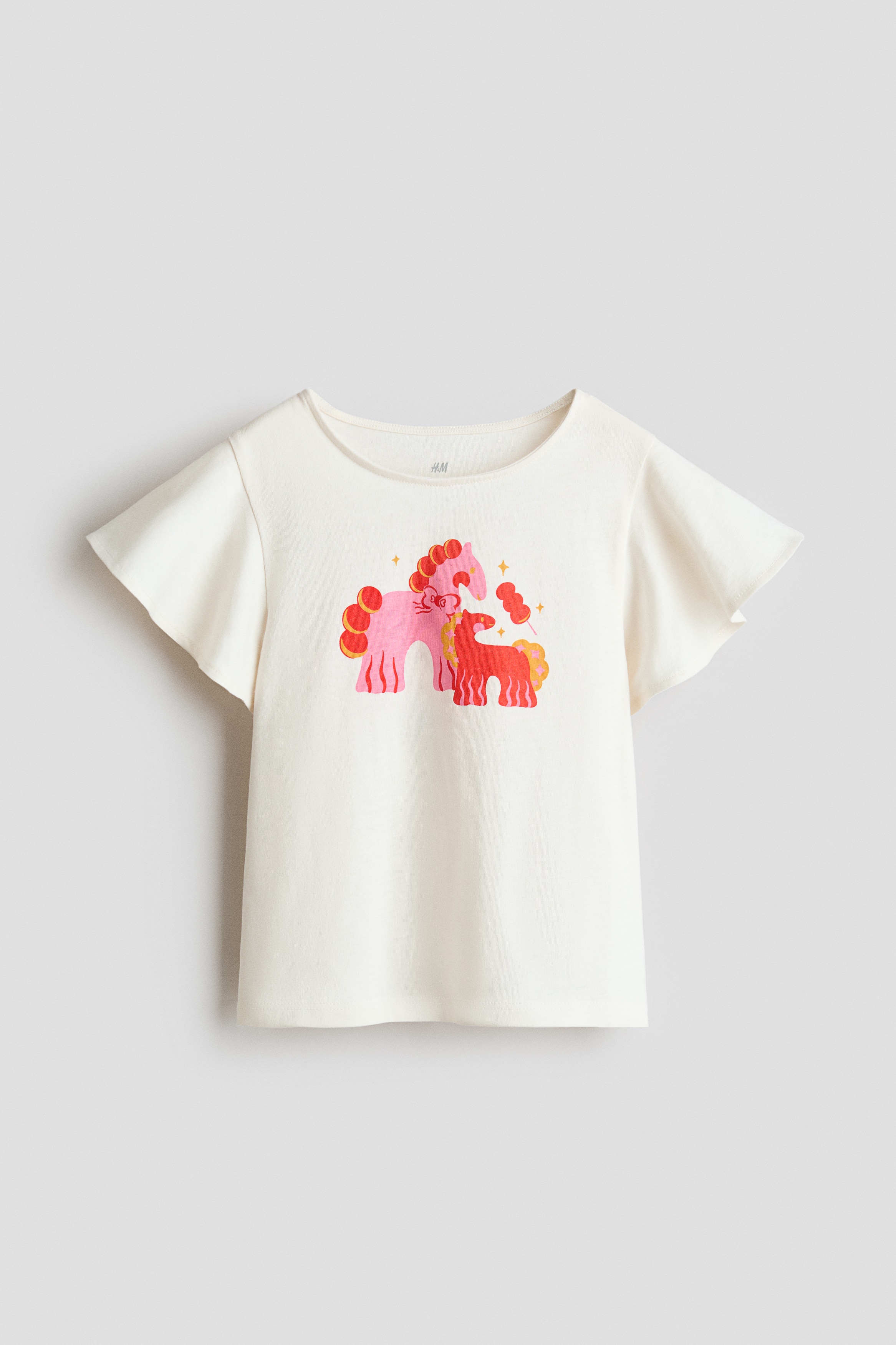 Printed flutter-sleeved top - Cream/Horses/Red/Bow