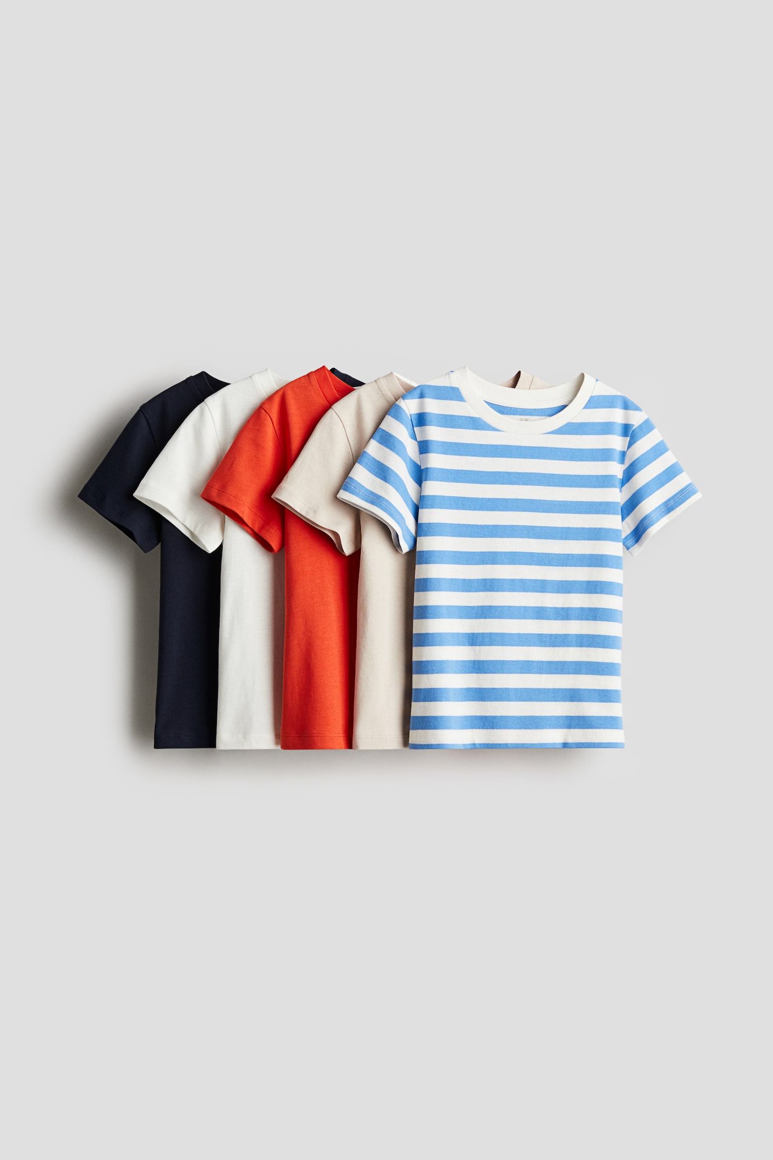 5-pack Cotton Tees - Orange/Stripe/Light grey/Light grey marle/Light grey marle/Dark grey/Turquoise/Stripe/Light green/Green/Turquoise/Stripe/Dark blue/Stripe/Navy blue/Grey marle/Black/Green/Light beige - 1