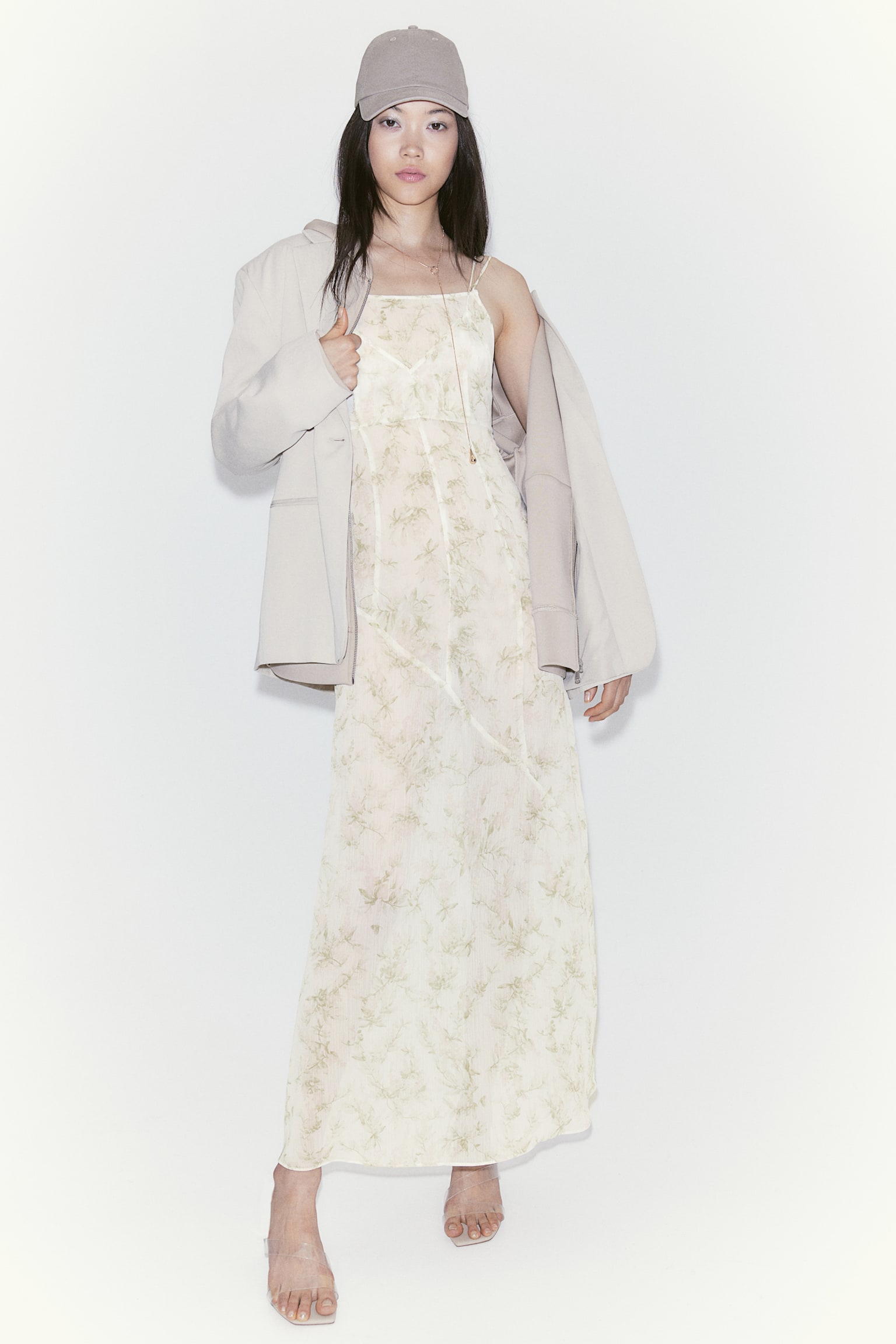 Double Layer Sheer Dress - White/Floral - 7