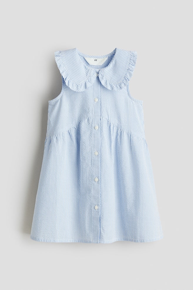 Vestido con cuello en seersucker - Azul claro/Rayas blancas/Blanco - 1