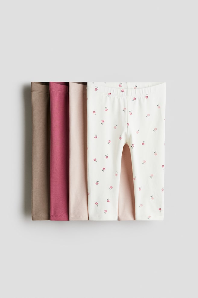 4-pack Cotton Jersey Leggings - Pink/floral/Light beige/dark gray/Pink/light pink/Dark red/navy blue/light gray/Pink/cherries/Light purple/hearts/Pink/Turquoise/Purple/Dark red/Pink/hearts - 1