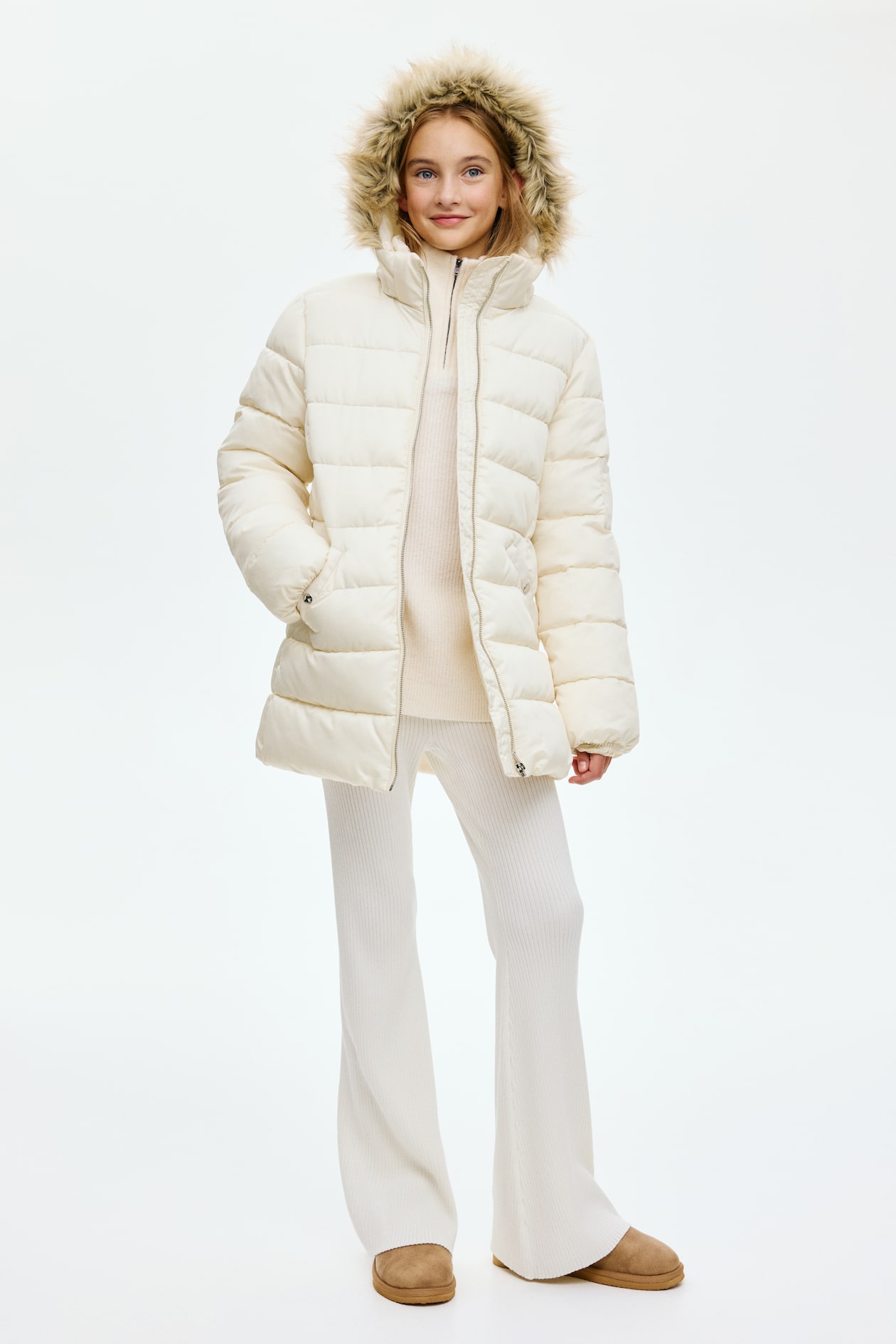 Cream Hooded Puffer Jacket for kids H&M CA