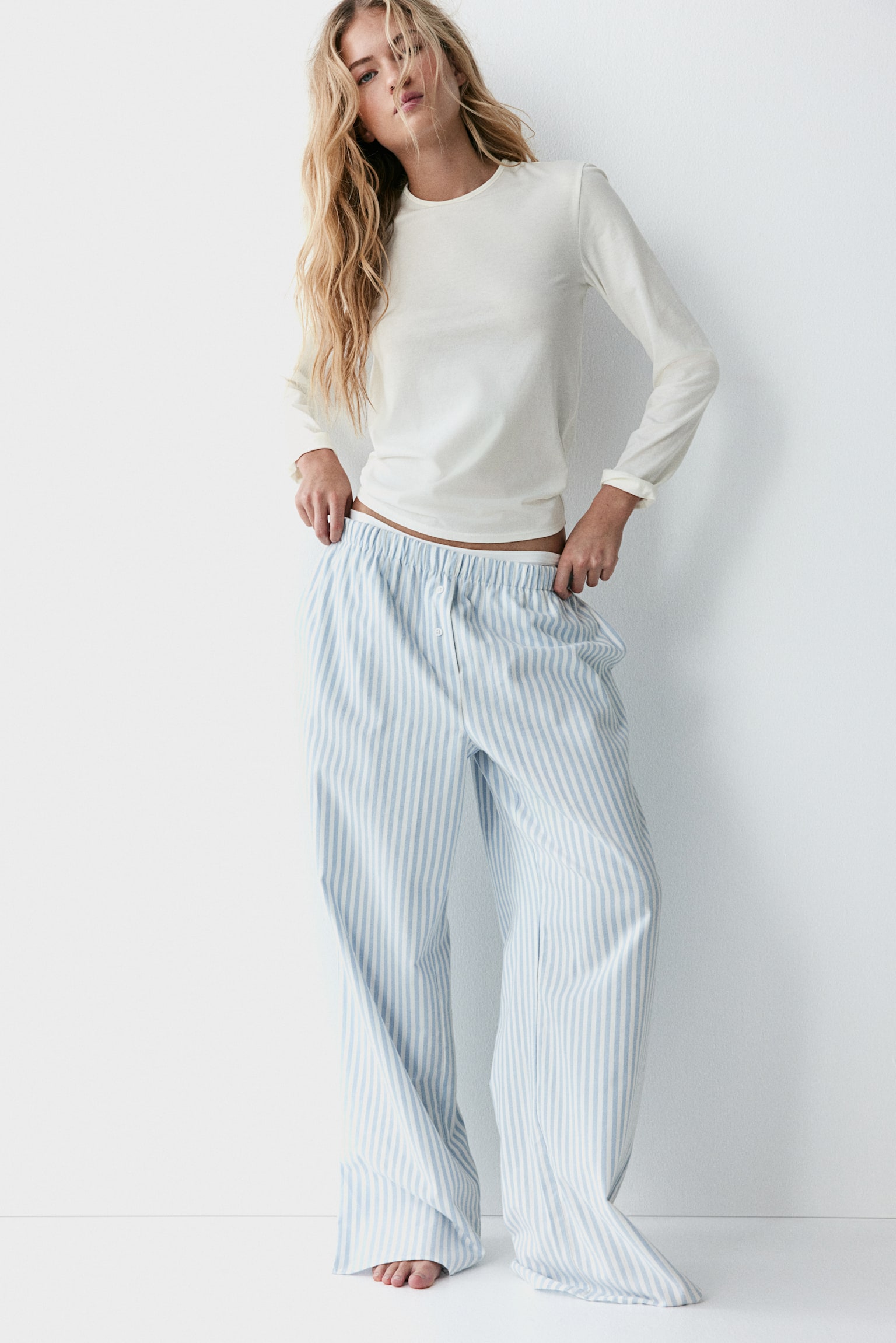 Pyjamas - White/Light blue striped/Light grey marl/Striped - 3