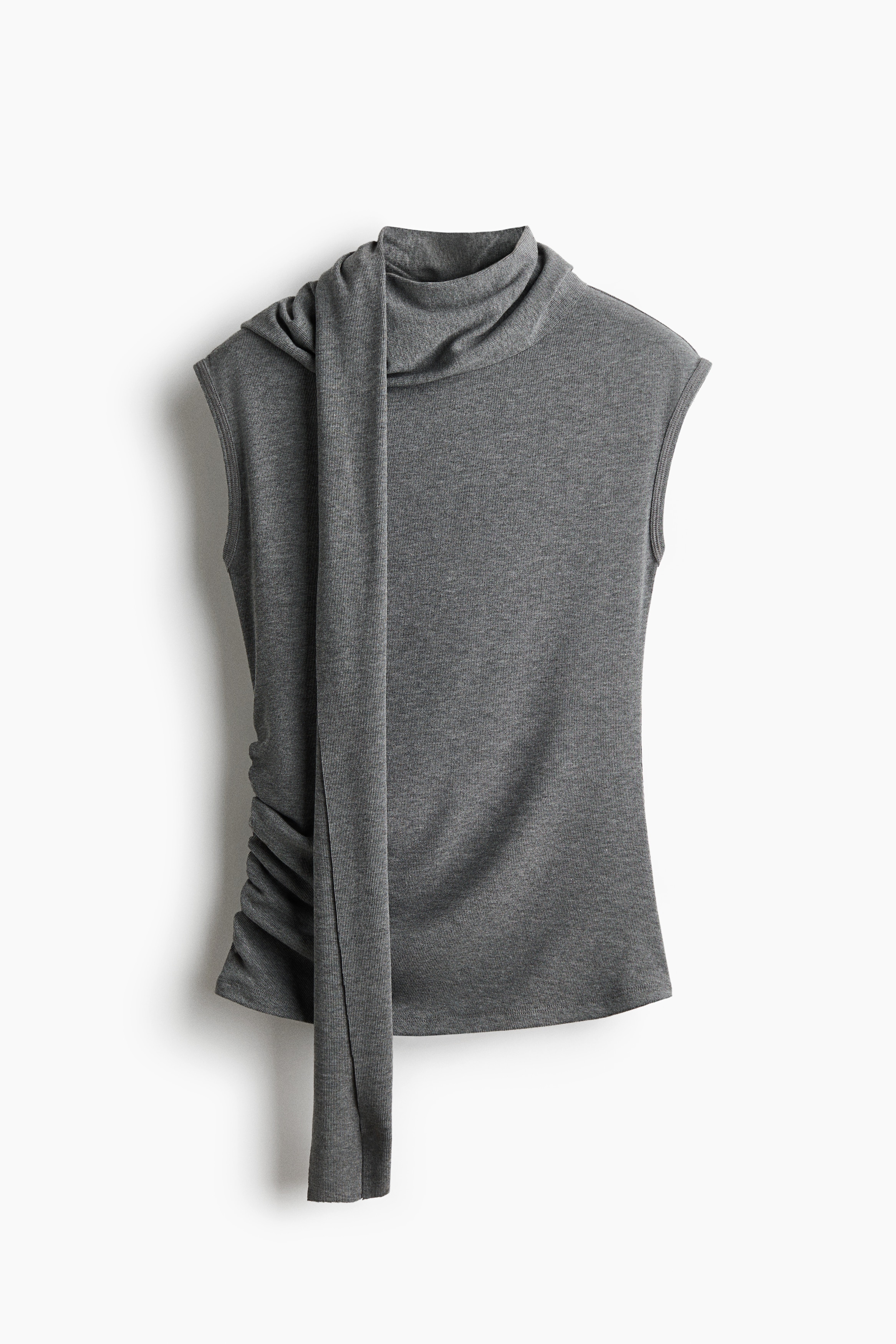 Top con collo a sciarpa - Grigio scuro mélange/Marrone scuro mélange