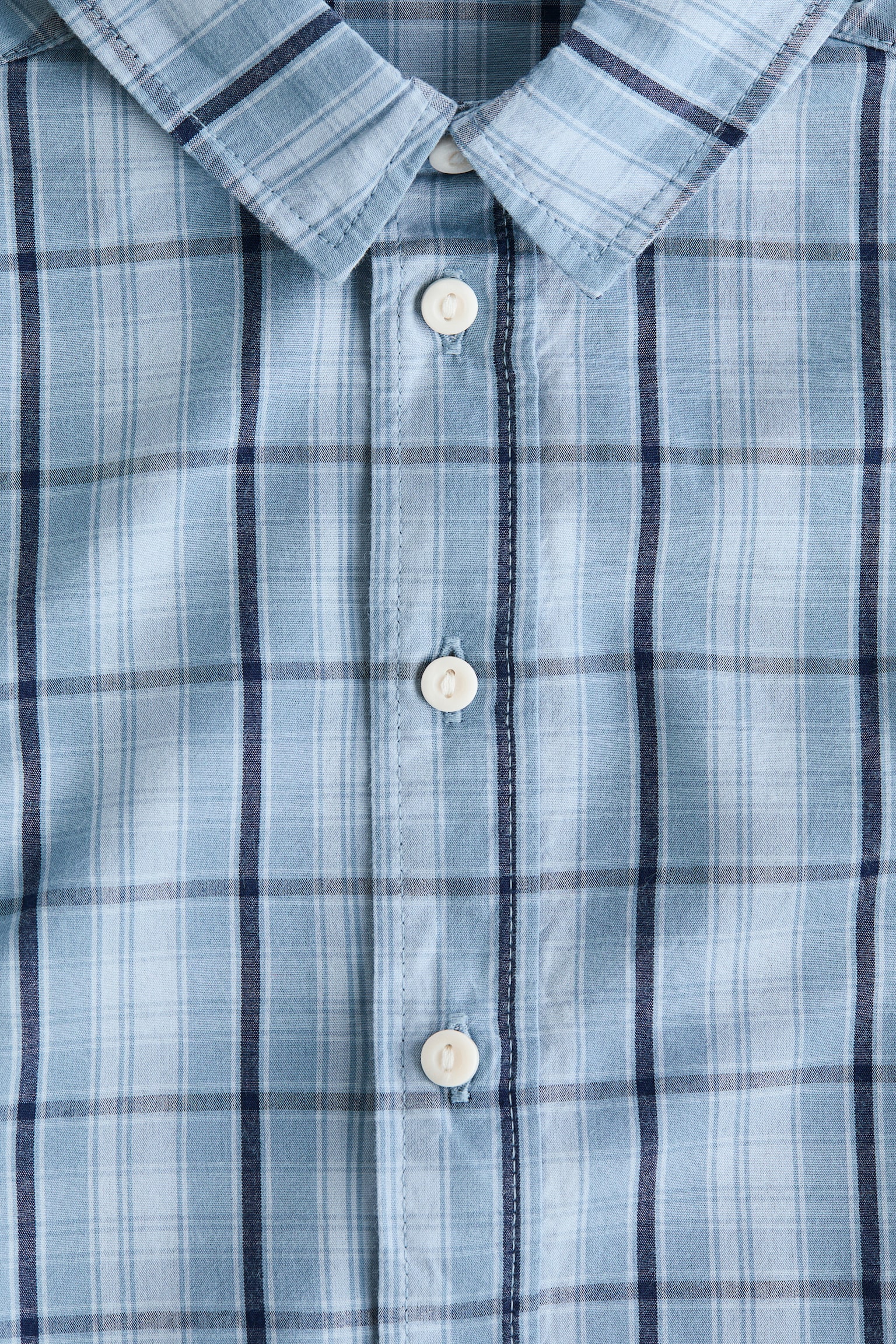 Short-Sleeved Cotton Shirt - Blue/checked/Green/striped - 2