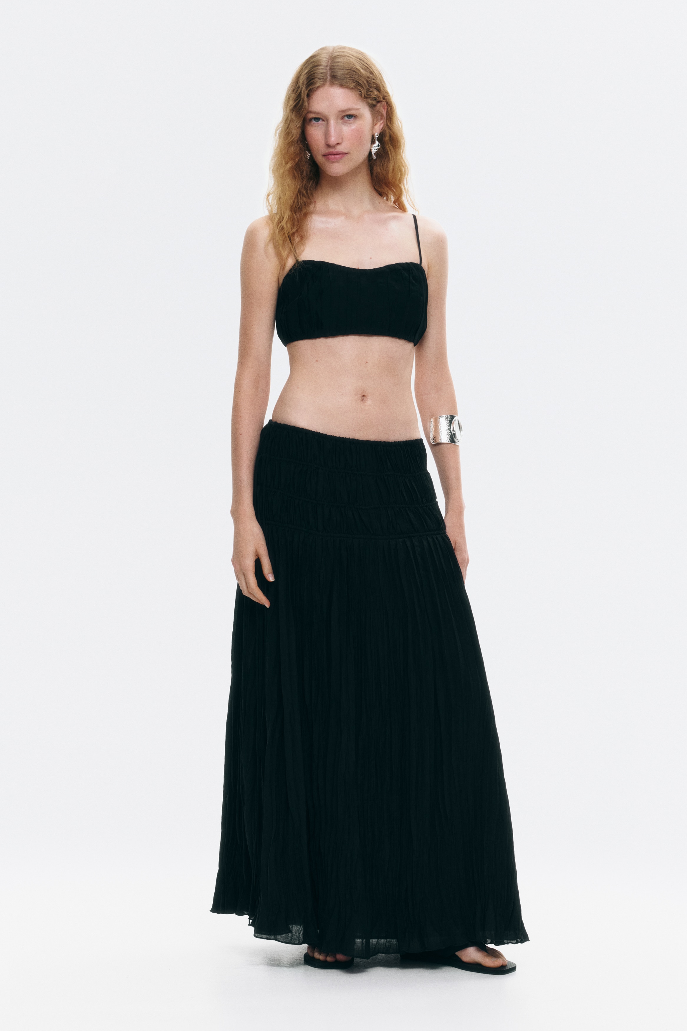 Women's Black Crinkled Drawstring Skirt | H&M US