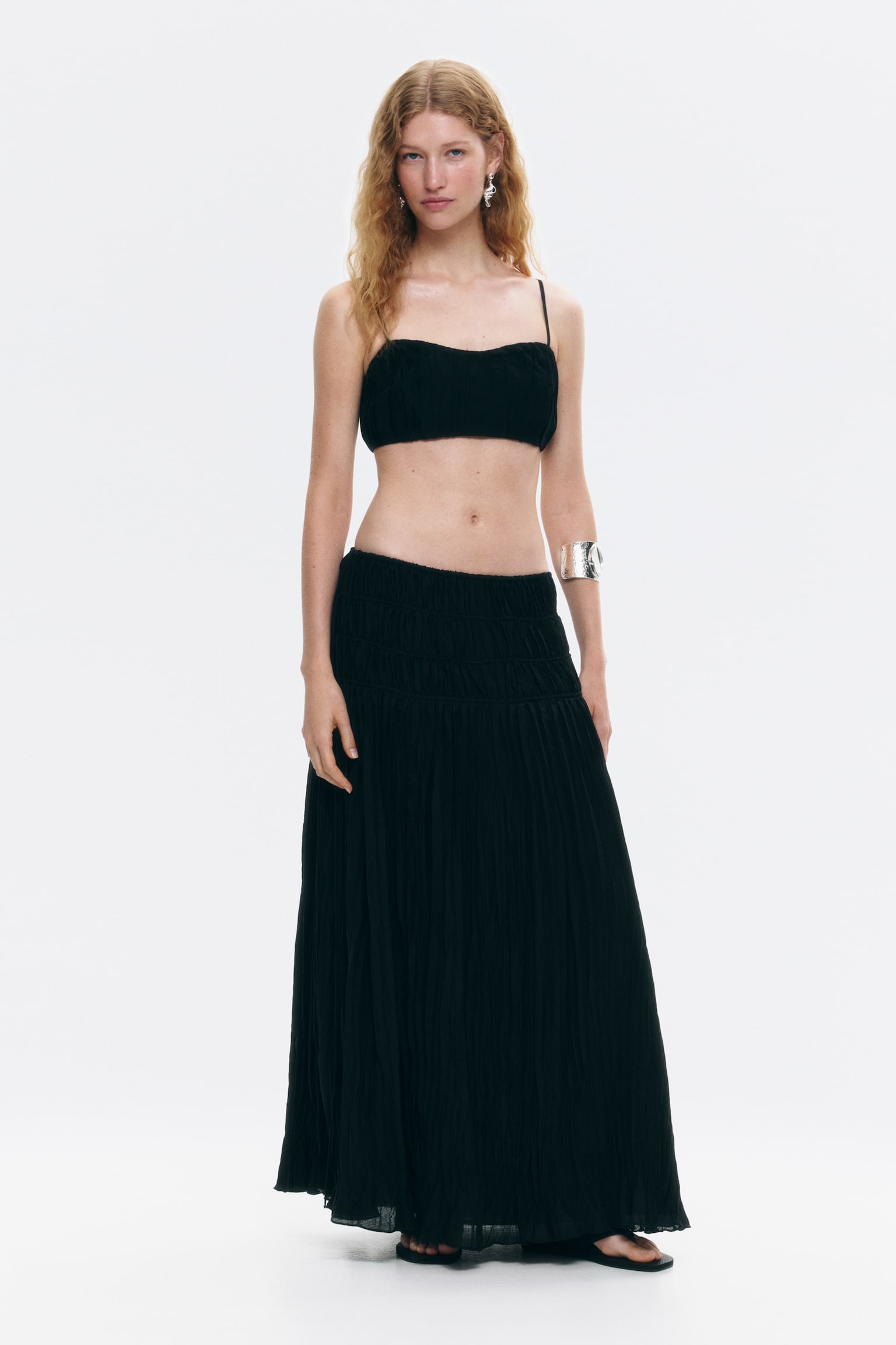 Crinkled Drawstring Skirt - Black - 1