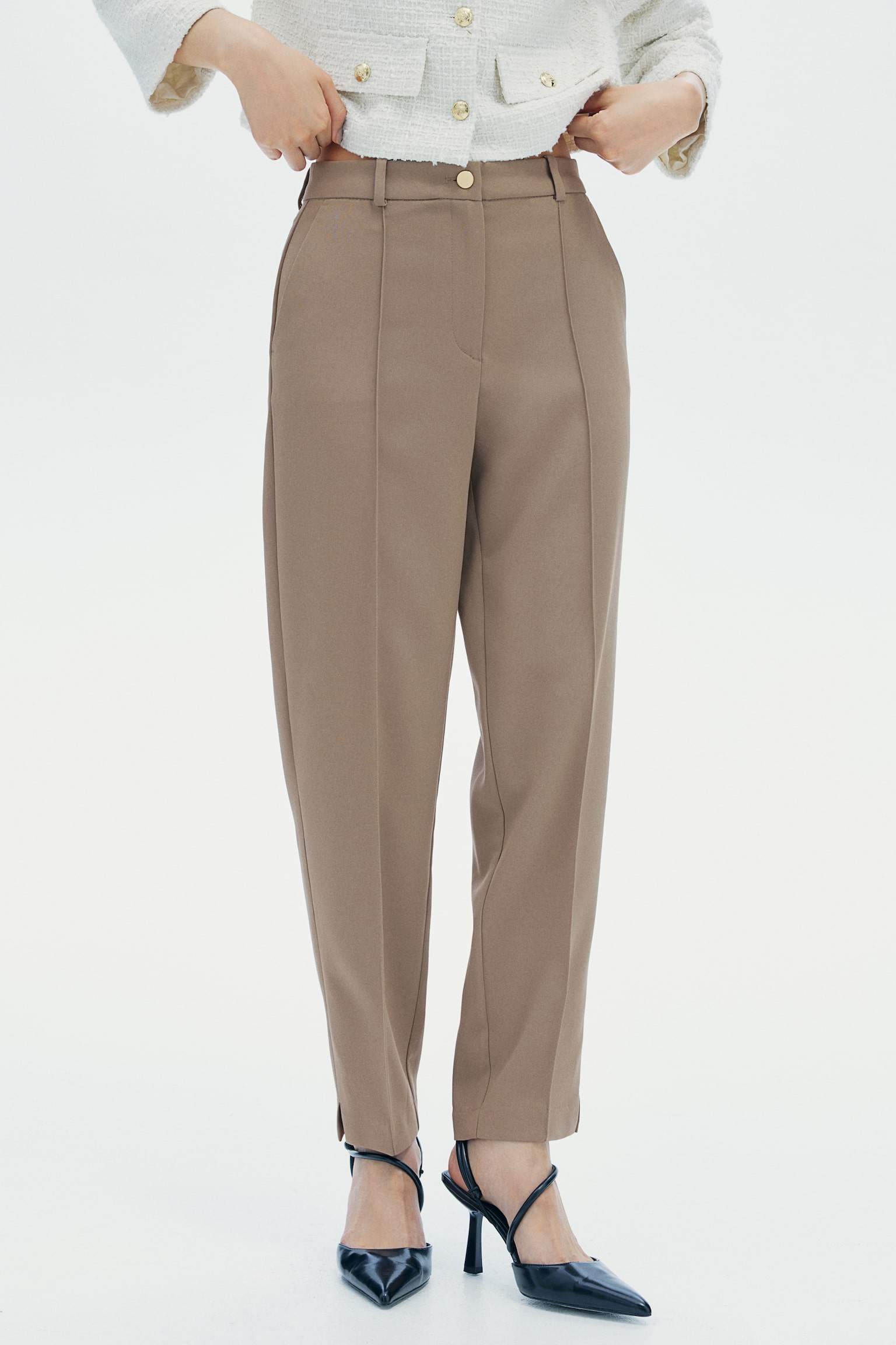 Tapered tailored trousers - Dark beige/Black/Dark khaki green - 5