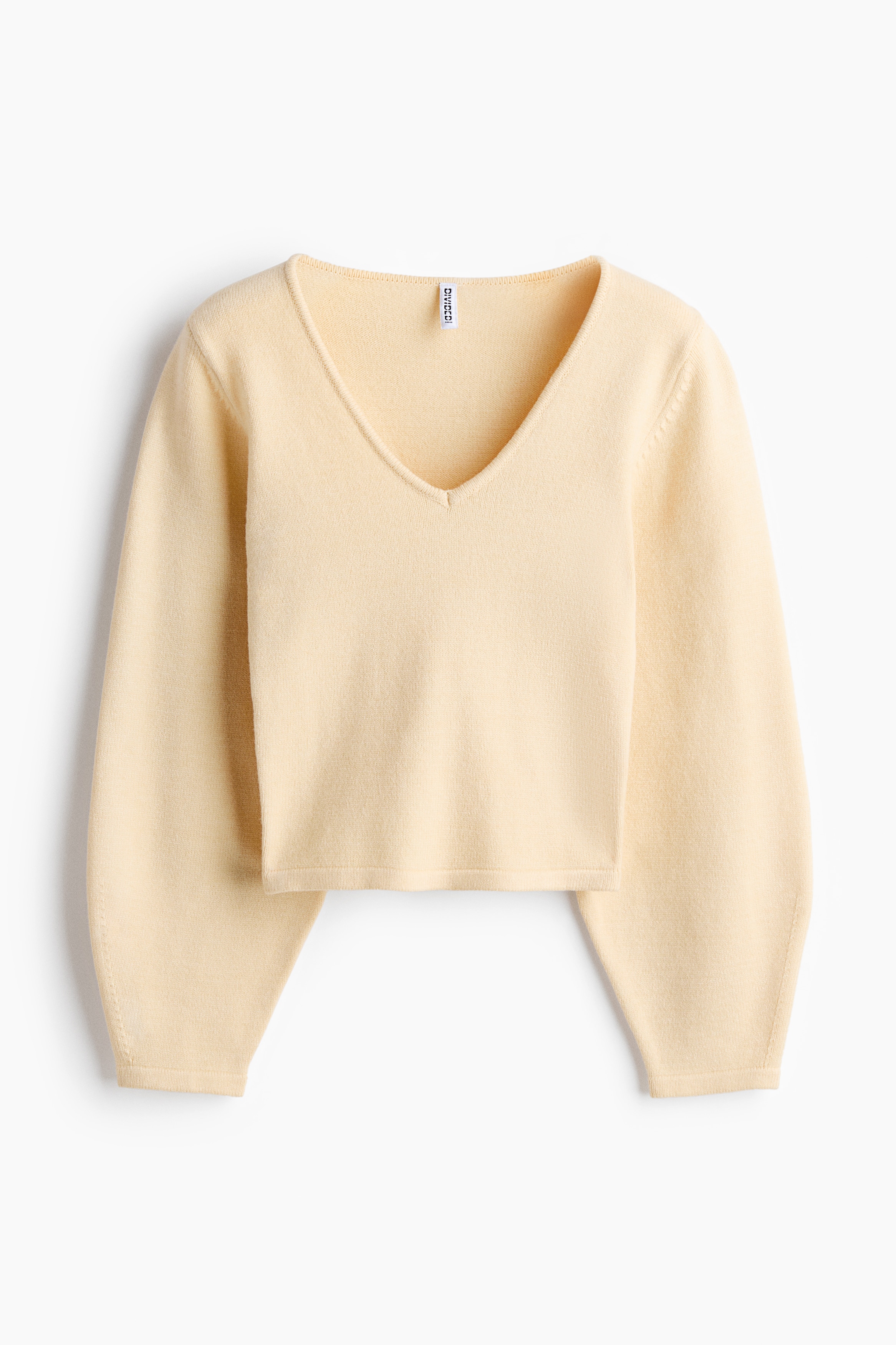 Fine-knit V-neck jumper - Amarillo claro/Crema