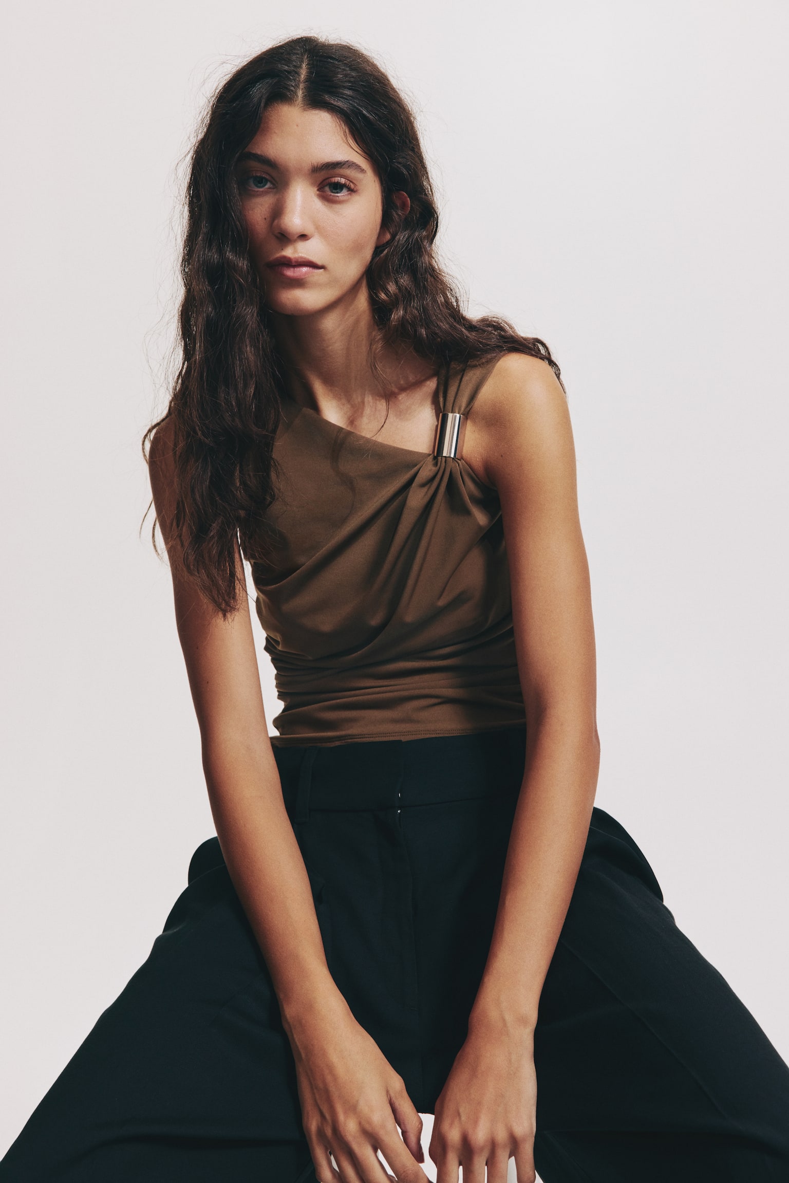 Draped top - Brown/Black/Light beige - 2