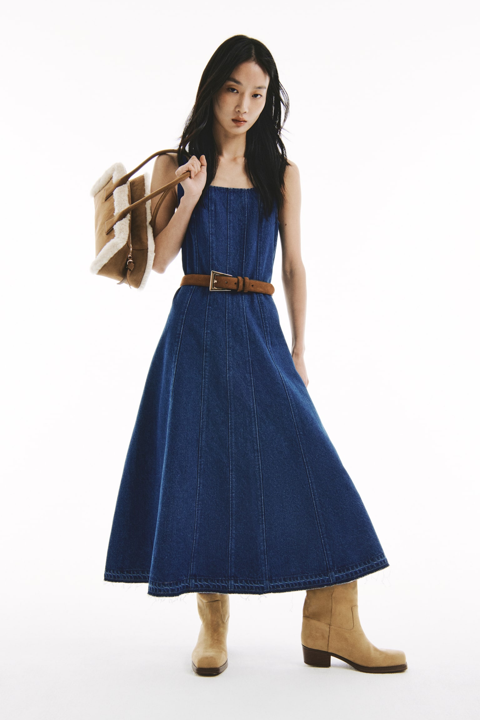 Flared-skirt denim dress - Denim blue/Denim grey - 1