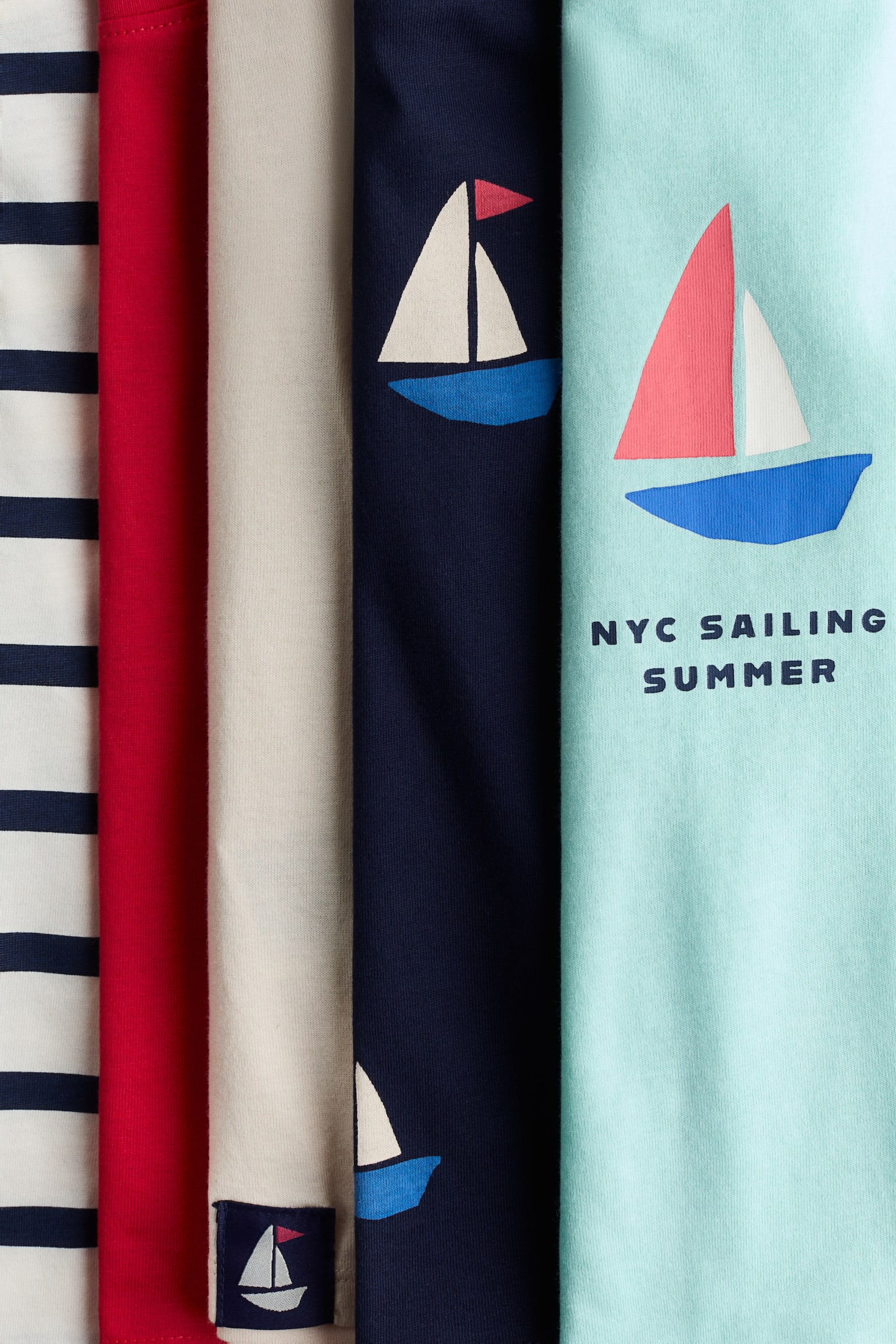 5-pack Jersey T-shirts - Navy blue/sailboat/Red/NASA/Dark green/dinosaurs/Yellow/Lion/Cream/dark beige - 2