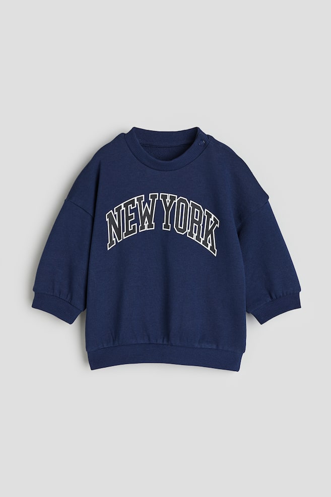 Sweatshirt i bomuld med tekstmotiv - Mørkeblå/New York/Lysegråmeleret/New York/Grøn/Los Angeles/Hvid/Los Angeles - 1