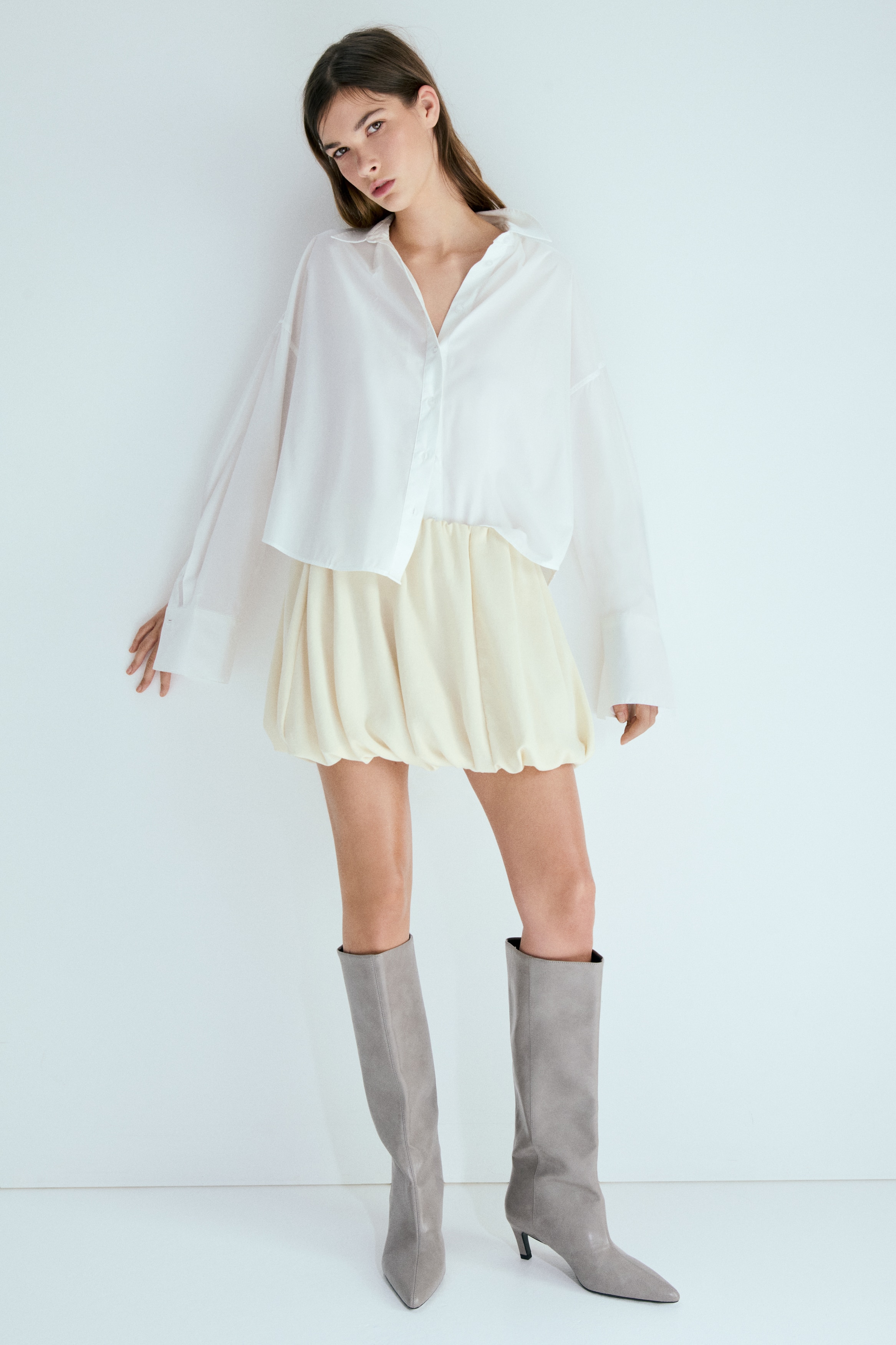 Φούστα με φουσκωτό τελείωμα - Κρεμ/Μαύρο