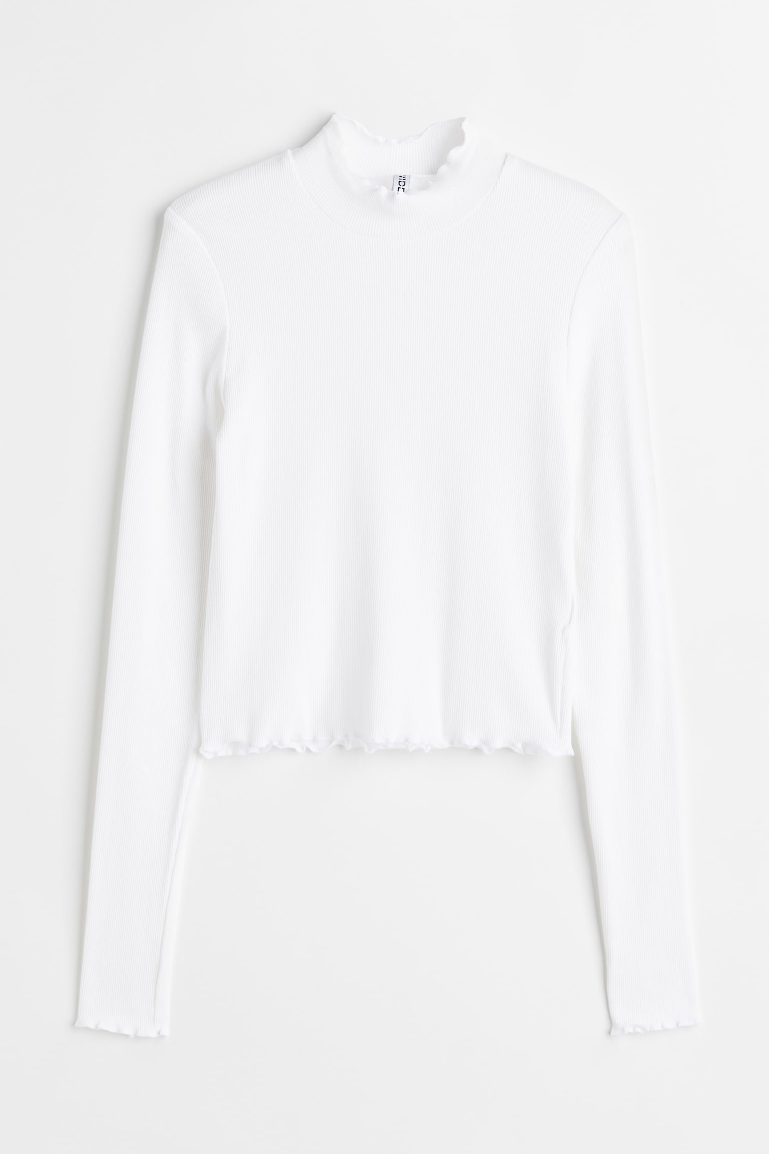 Ribbed long-sleeved top - White