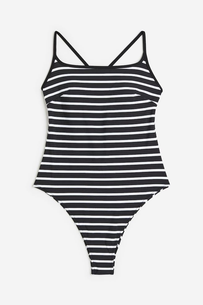 High leg swimsuit - Black/Striped - 2