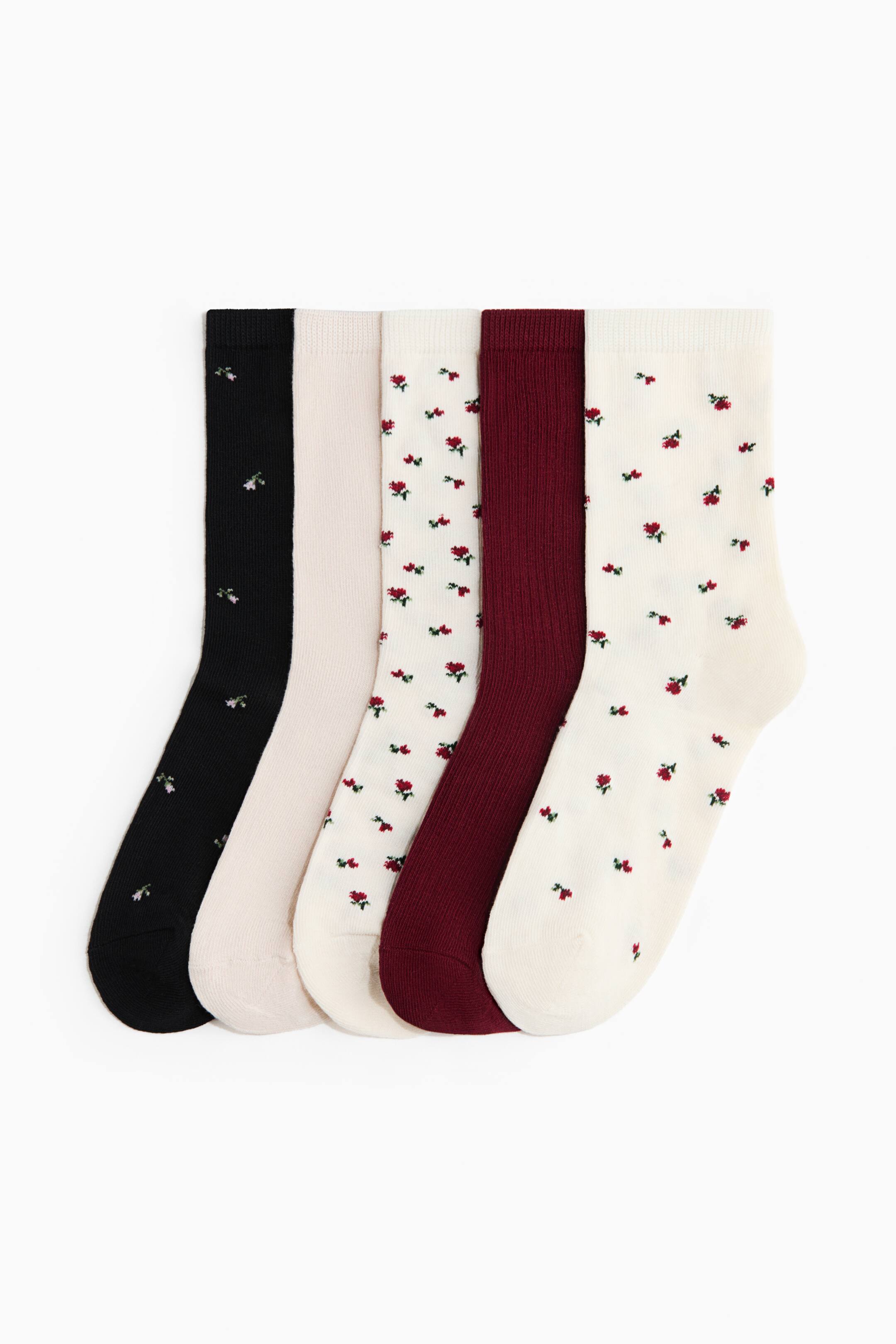 View larger image: 5-pack socks - Burgundy/Floral - Ladies | H&M 1