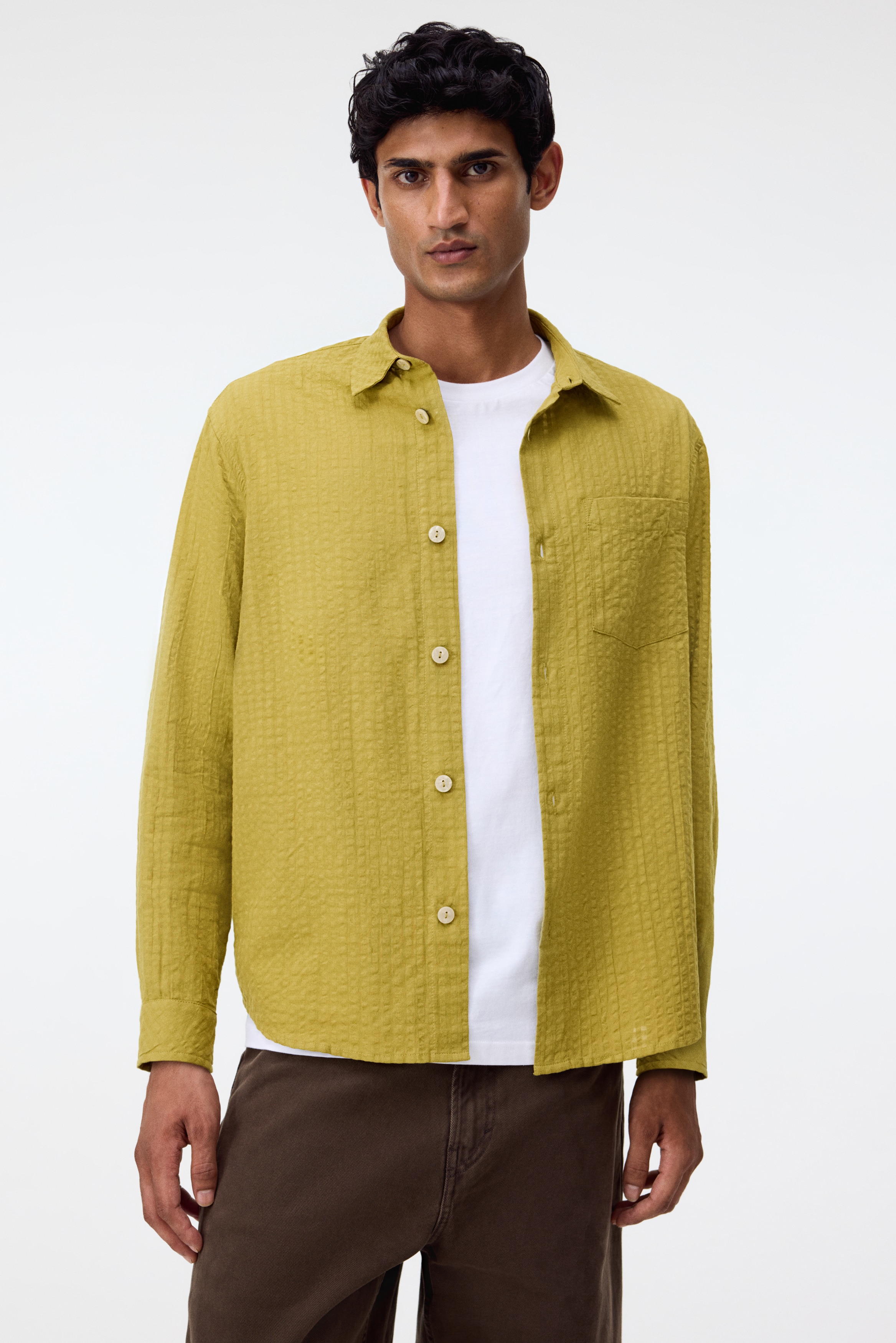 Regular Fit Seersucker shirt - Mustard yellow