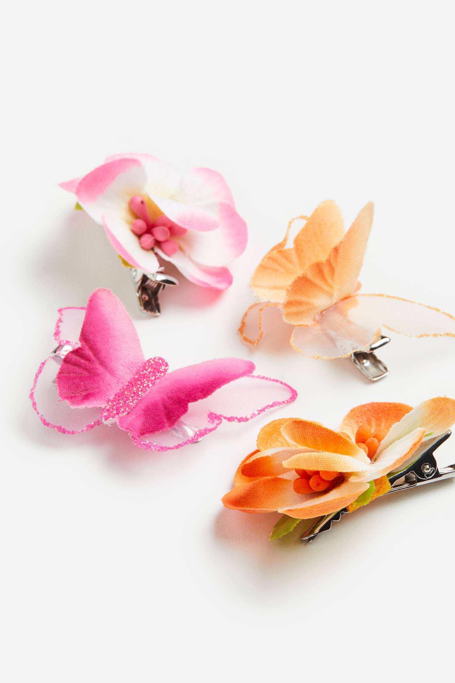 4-pack Hair Clips - Orange/Butterflies/Light pink/Butterflies - 2