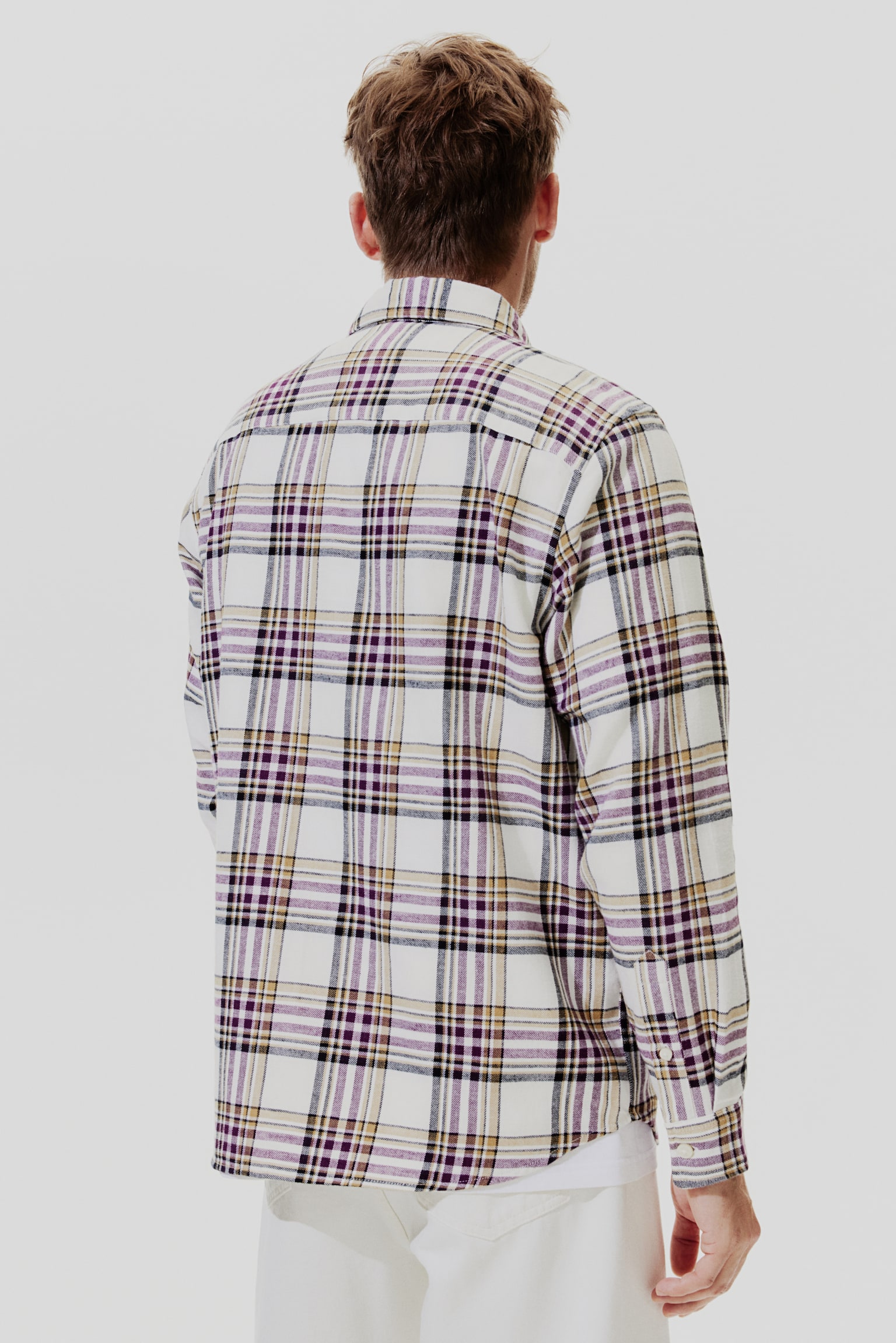 Regular Fit Flannel Shirt - White/Purple check/Brown/Check/Brown/Check - 3