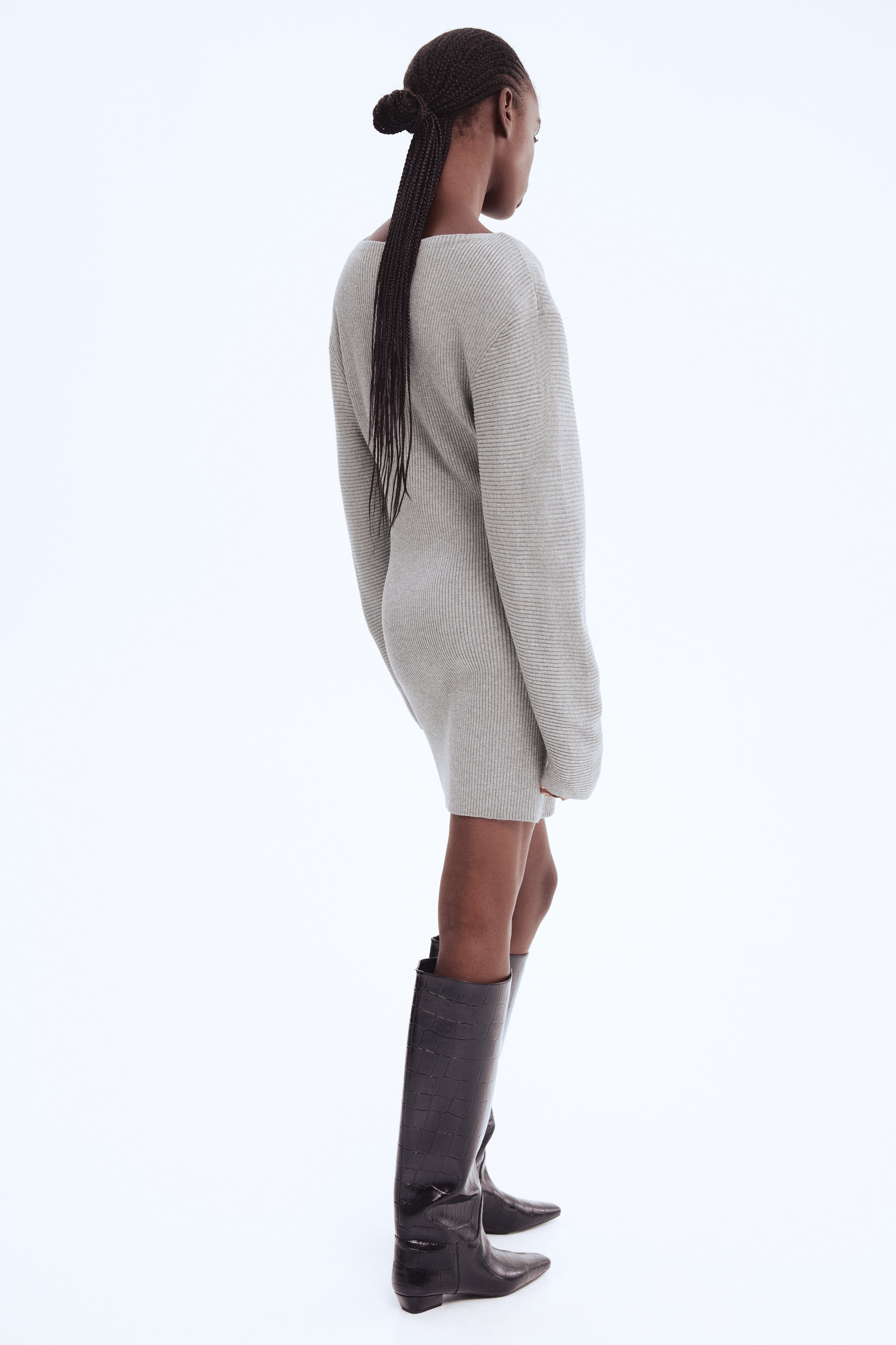 Ladies - Gray Melange Rib-Knit Dress - Size: M - H&M Ladies - Gray Melange Rib-Knit Dress - Size: M - H&M