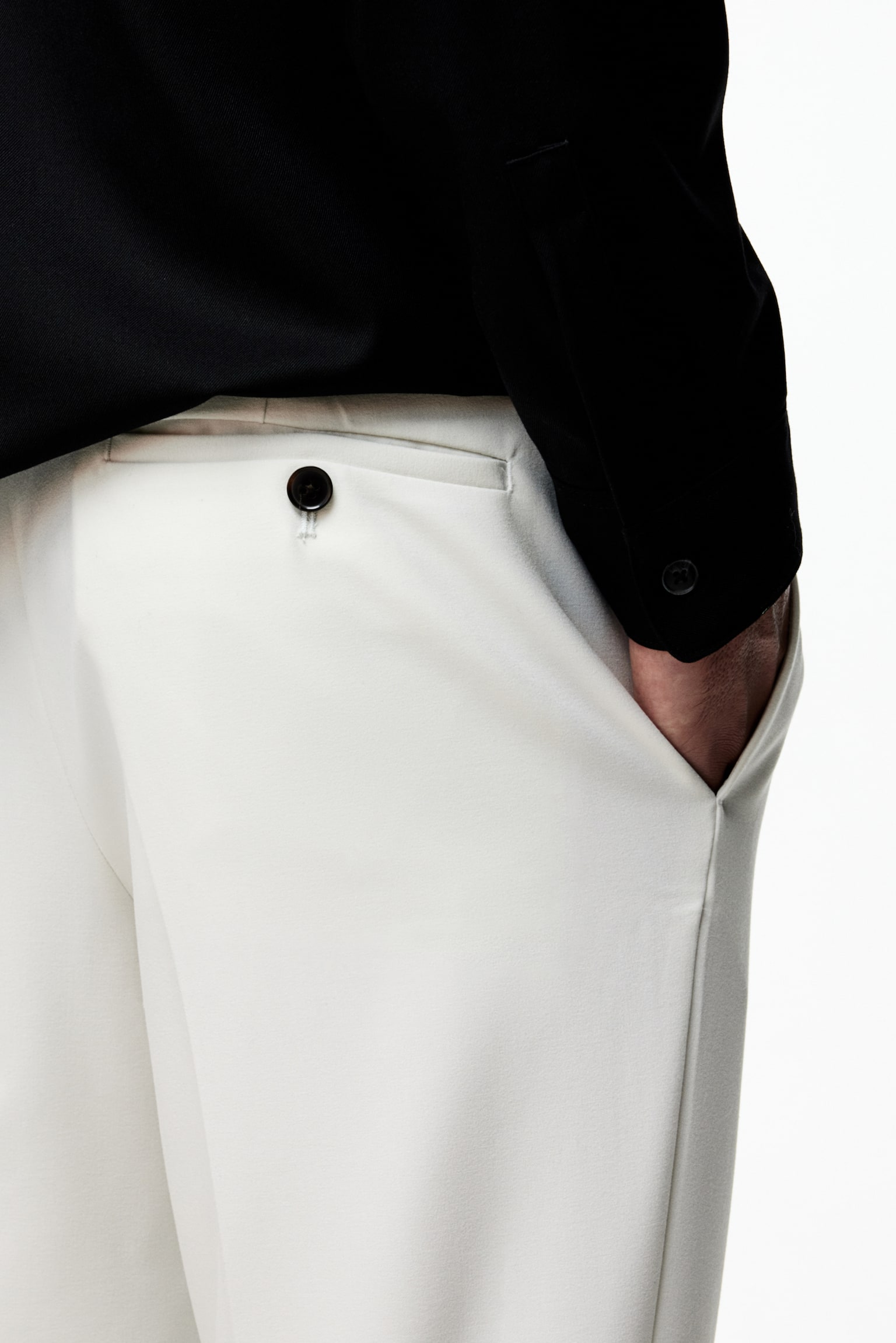 Slim Fit Ankle-length trousers - White/Beige/Black - 4