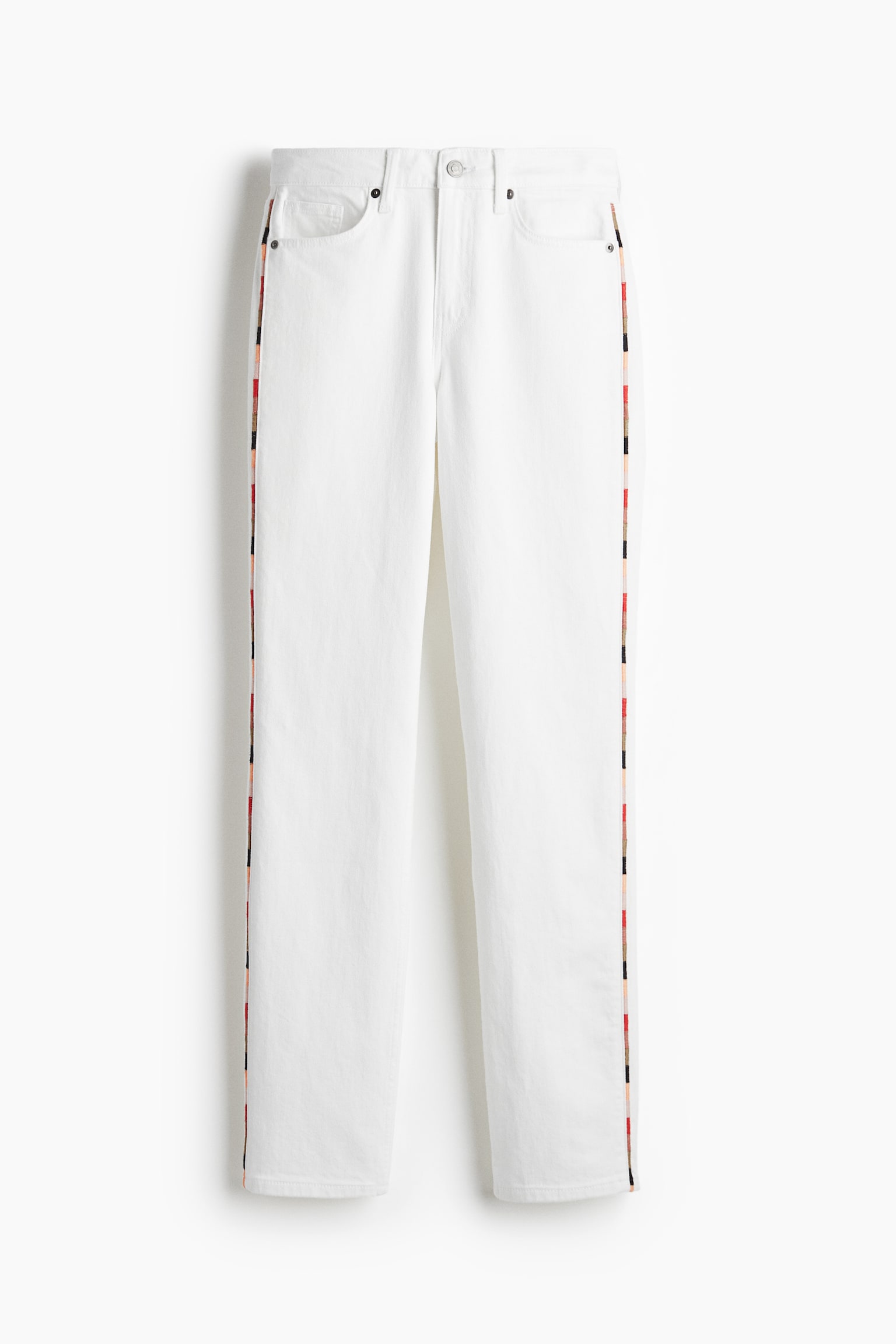 Женские джинсы H&M Straight Regular Jeans with Side Stripes, цвет: Белый — фото 1