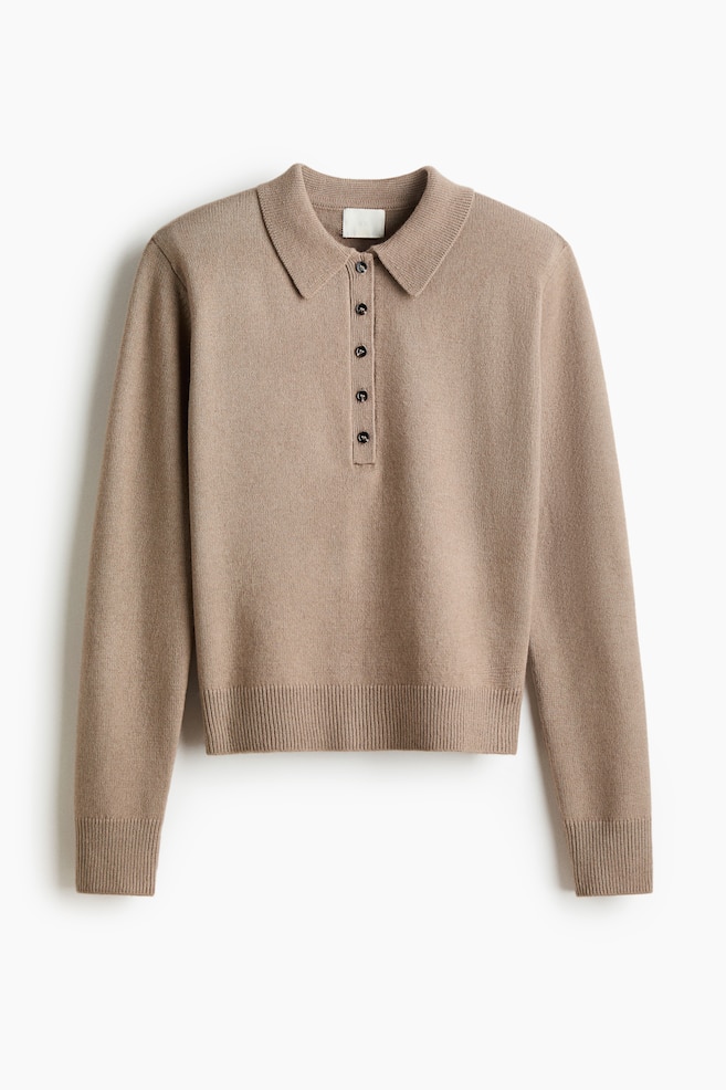 Shoulder Pad Polo Sweater - Mole/Dark beige - 1