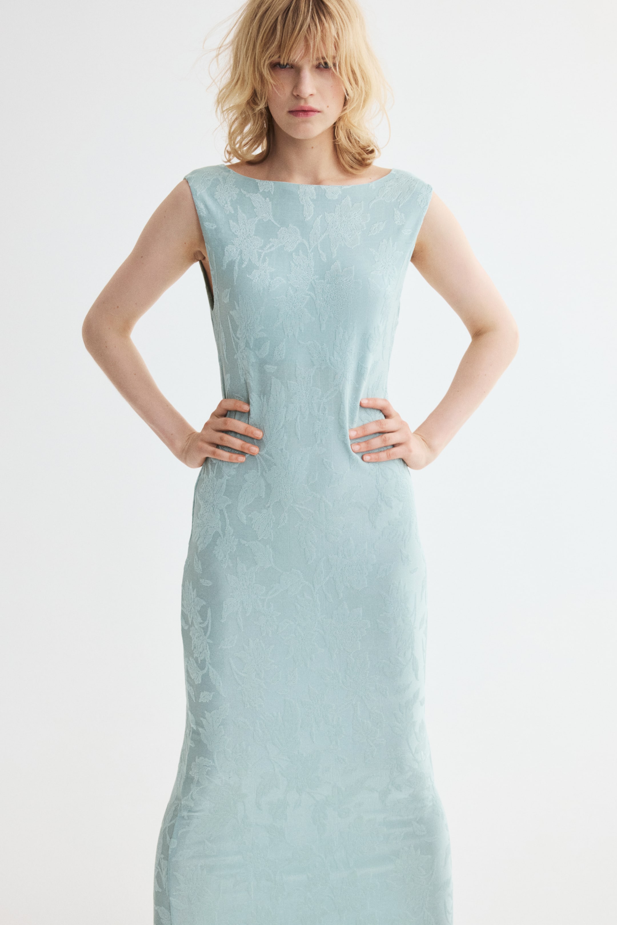 Cowl-Back Jacquard-Jersey Dress
