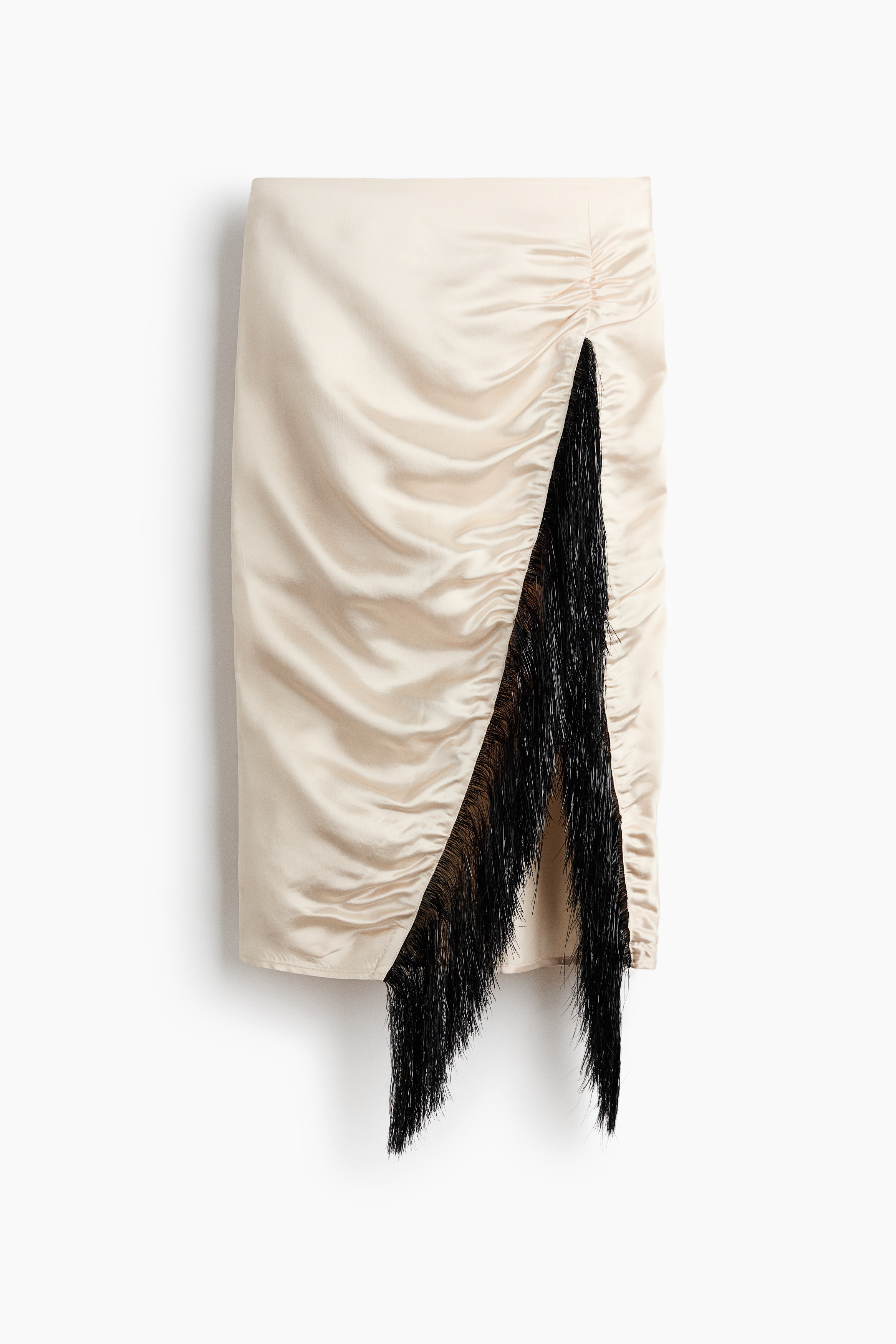 Fringe Trim Satin Skirt - Cream/Burgundy