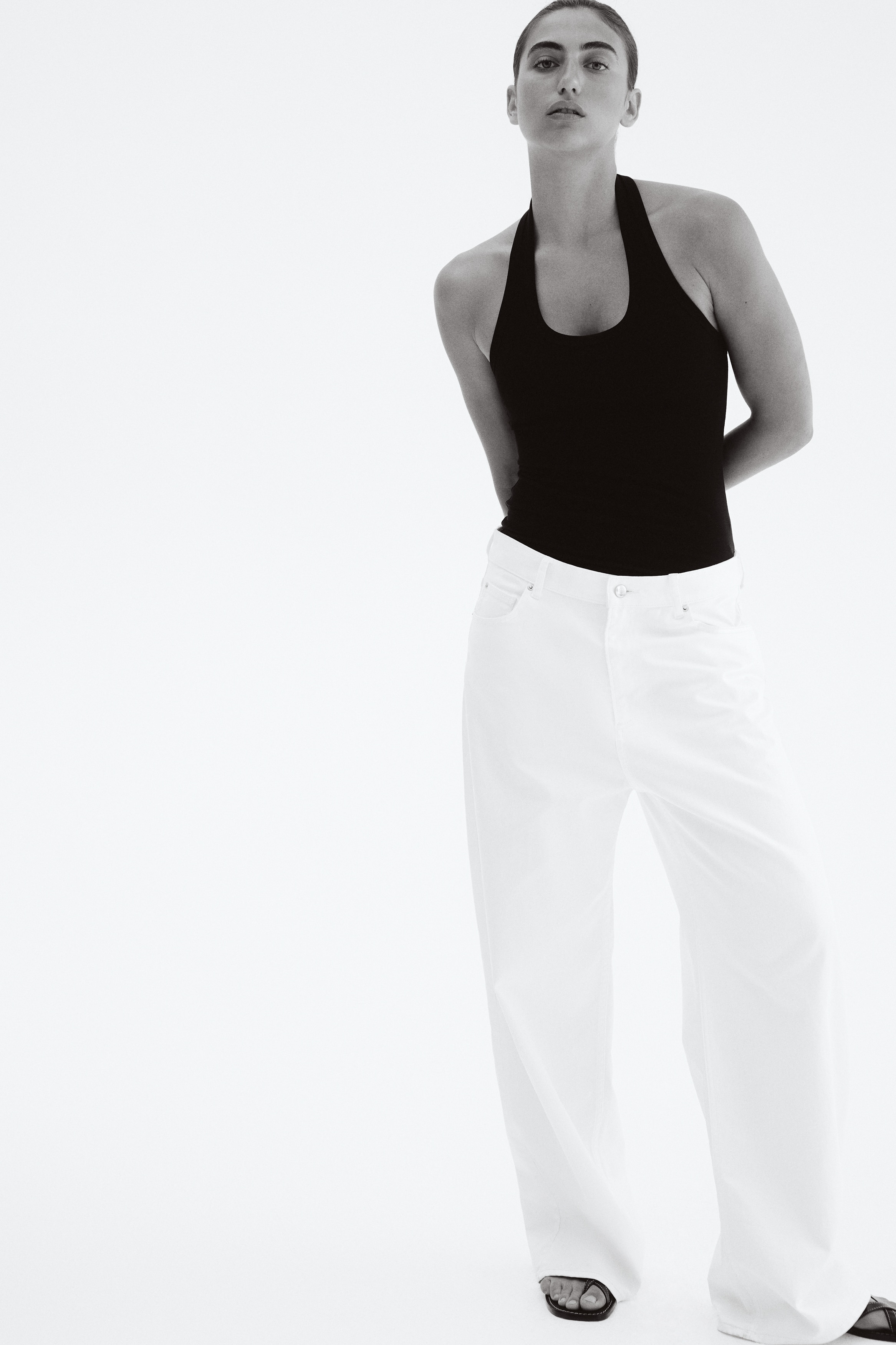 Pima Cotton Halterneck Top - Black/White