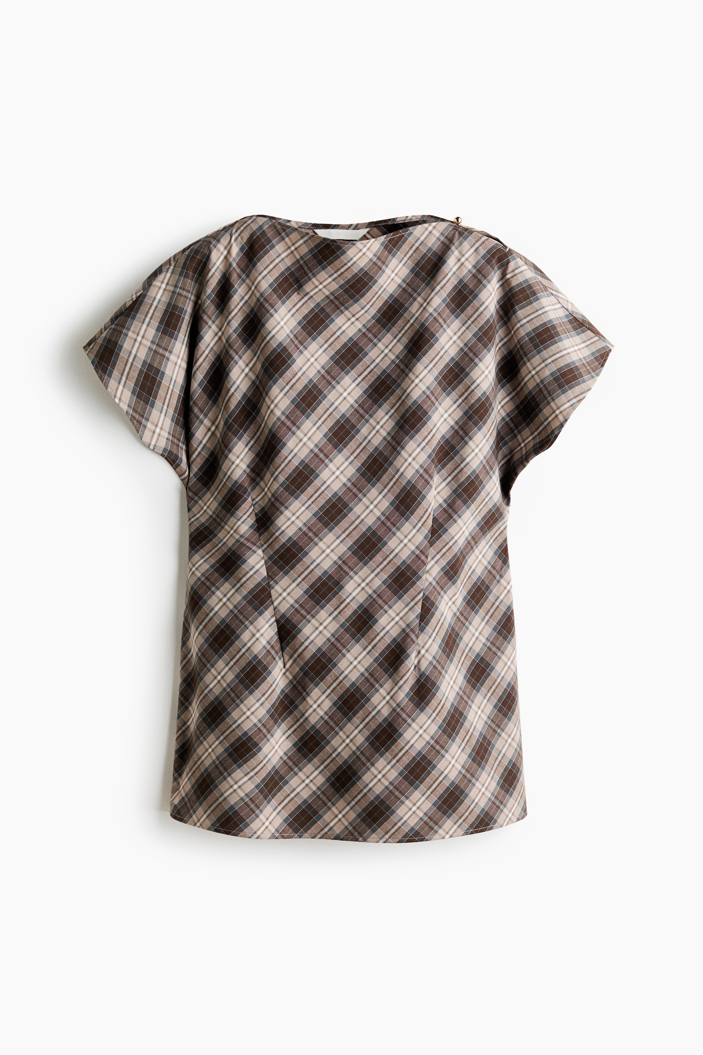 Cap-sleeved top - Beige/Gingham check