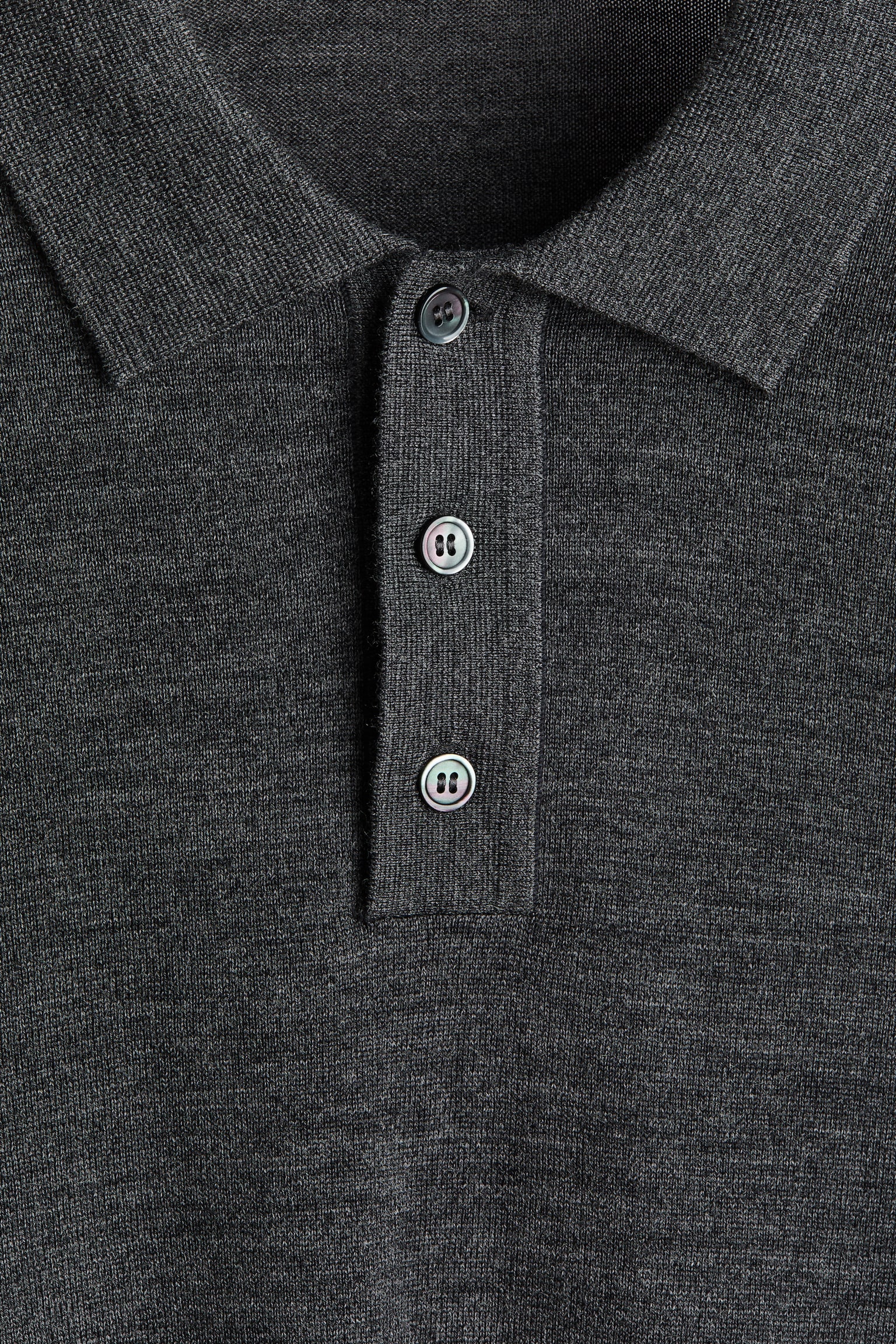 Мужское поло H&M Regular-Fit Merino Wool Polo Shirt, цвет: Тёмный серый меланжевый — фото 7