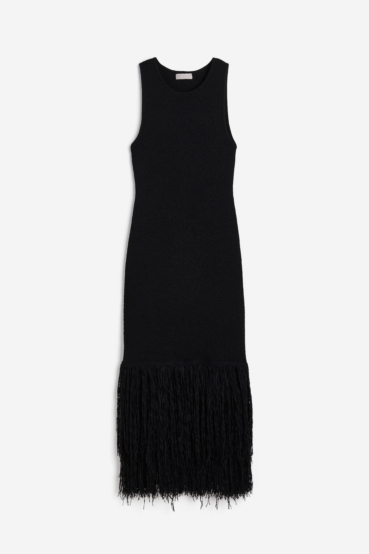 Fringe-trimmed knitted dress Black Ladies H&M