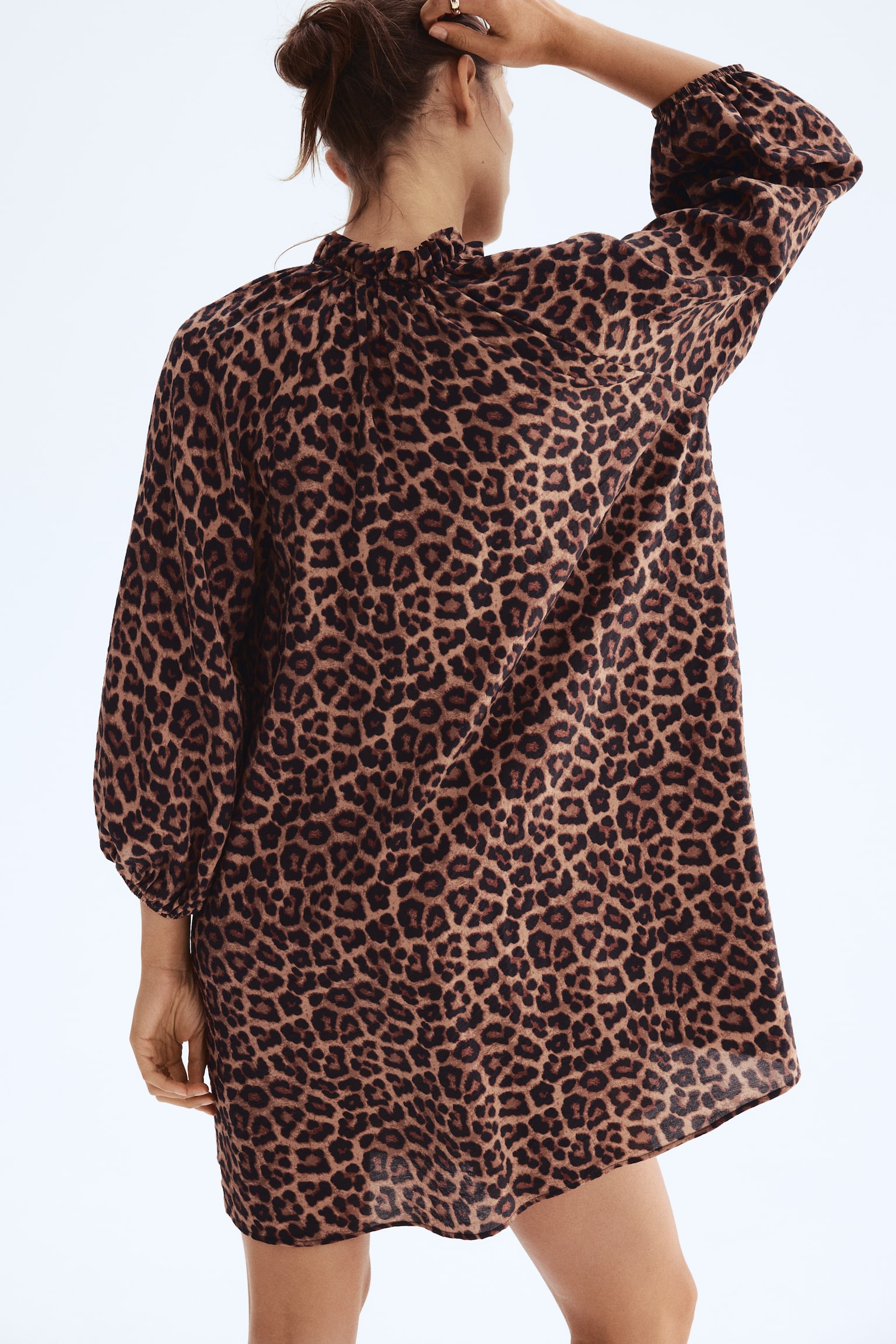 Yakası Fırfırlı Elbise - Bej/Leopar desenli/Bordo/Şal desenli/Koyu mavi/Şal desenli - 6