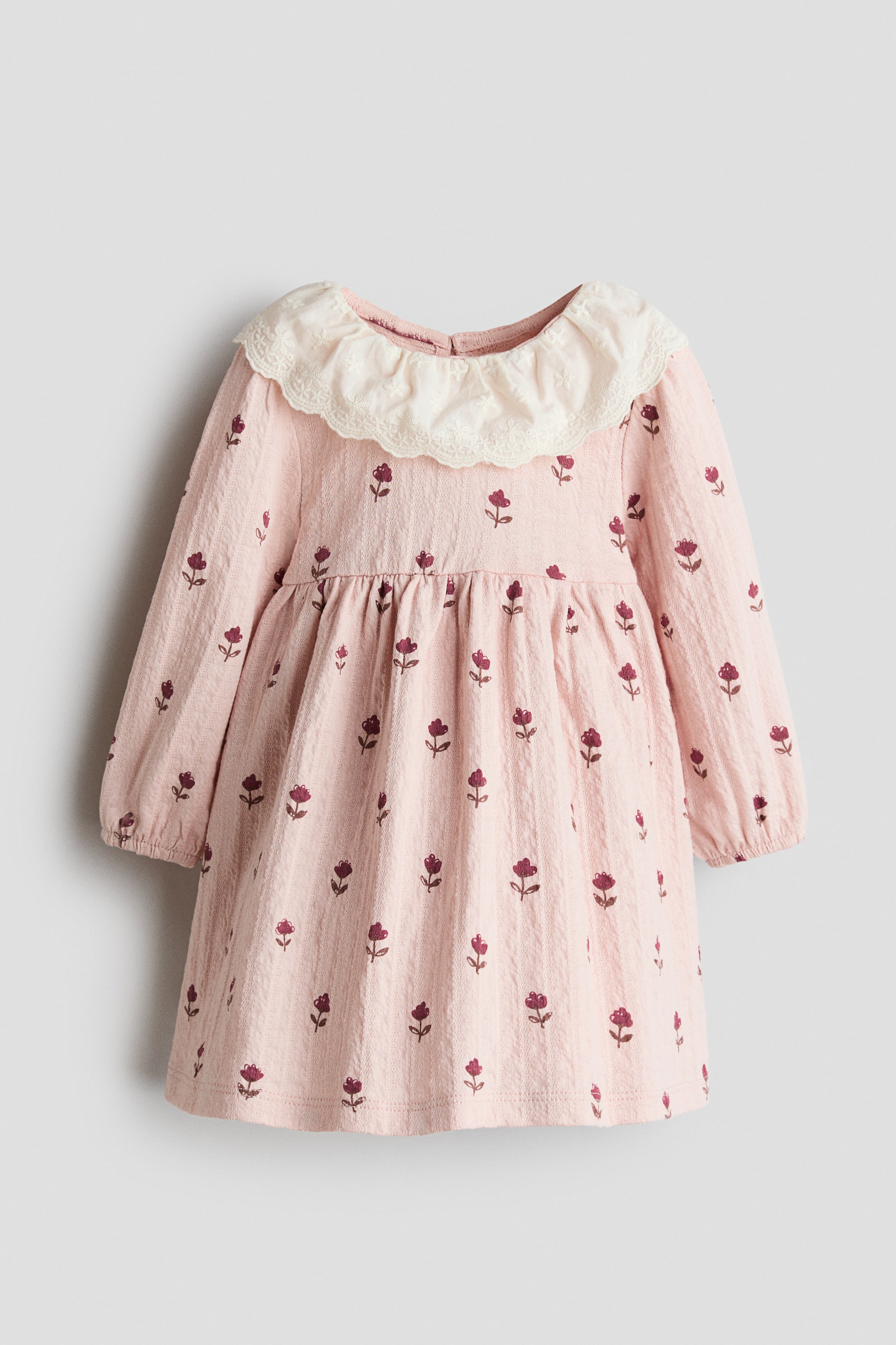 View larger image: Lace-collar textured cotton dress - Light pink/Floral - Kids | H&M IN 1